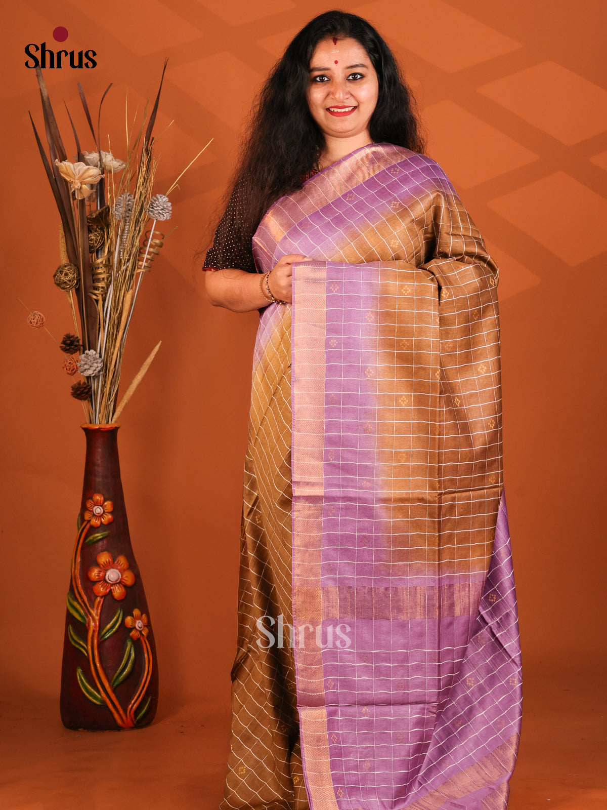 Brown & Purple- Semi Tussar Saree - Shop on Shrus.com