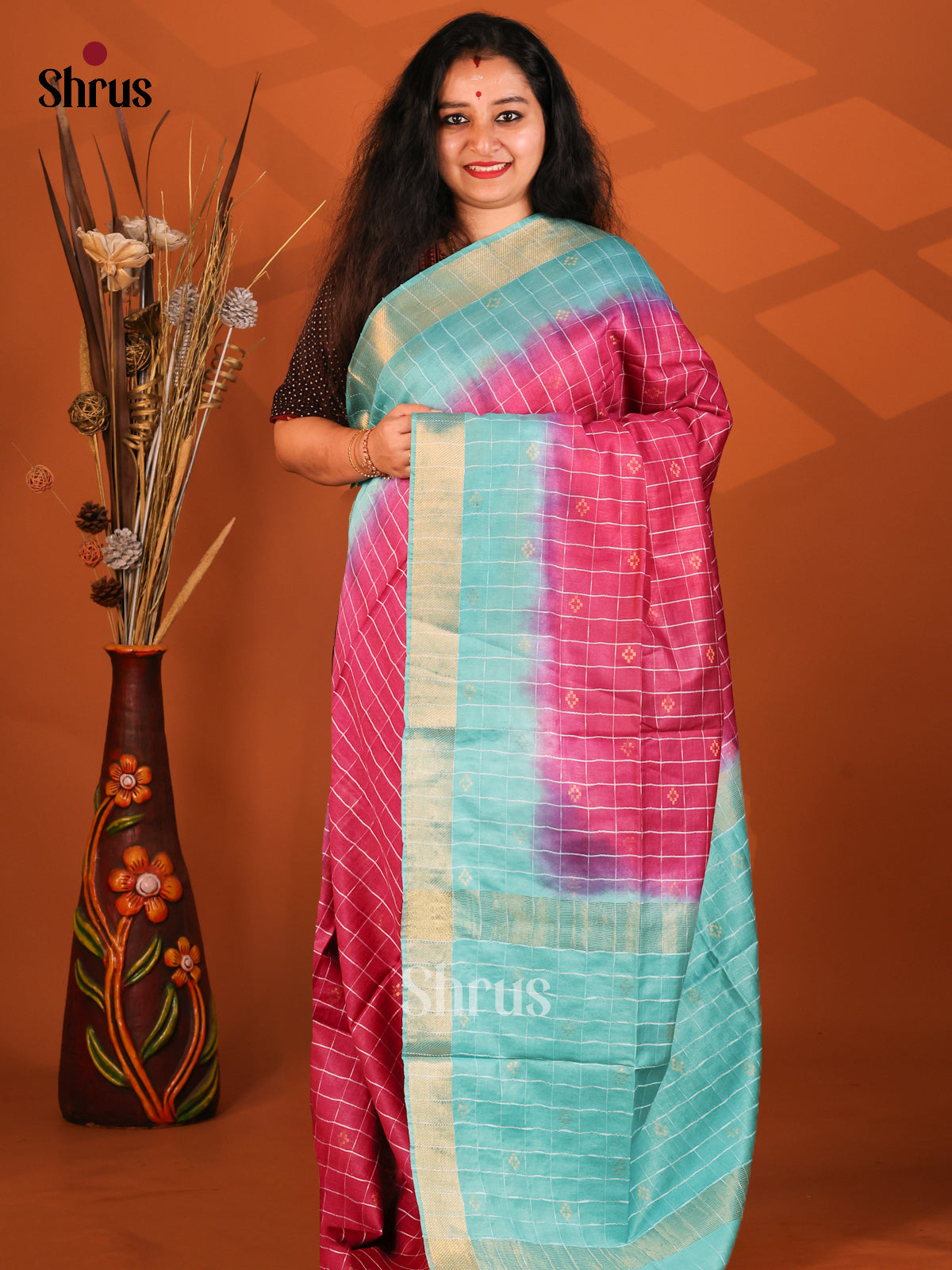 Maroon & Teal - Semi Tussar Saree - Shop on Shrus.com
