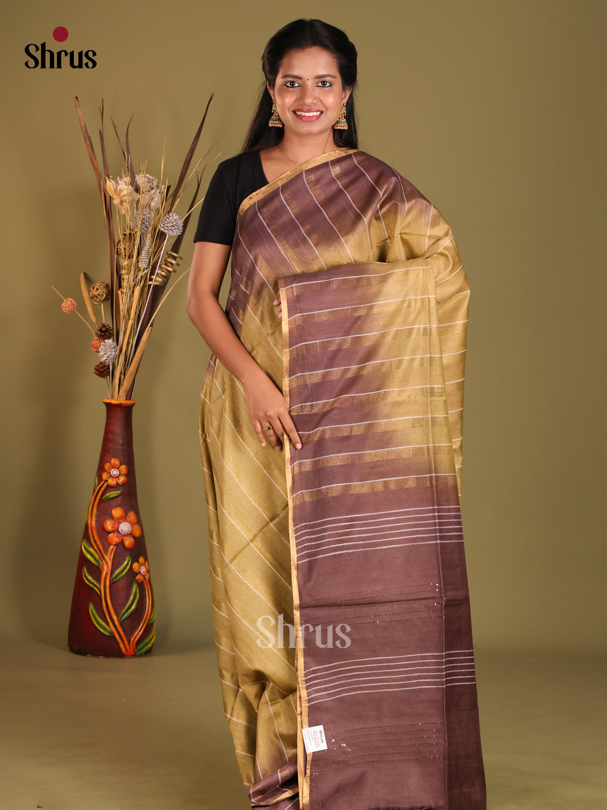 Chutney Green & Brown - Semi Tussar saree - Shop on Shrus.com