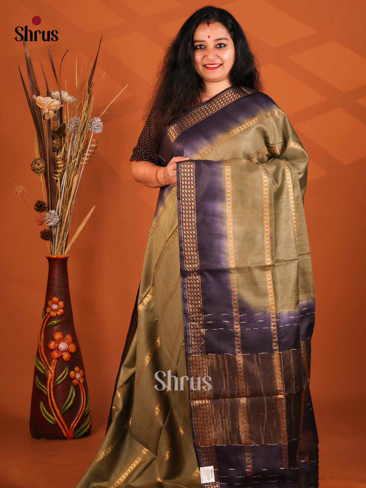 Chutney Green & Black- Semi Tussar Saree - Shop on Shrus.com