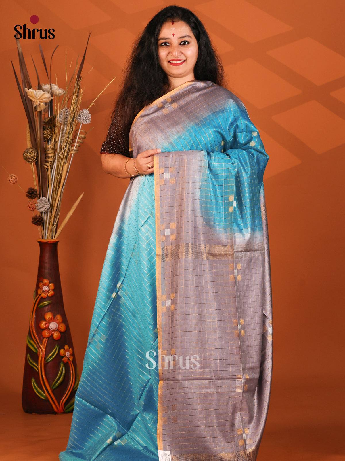 Blue & Grey - Semi Tussar Saree - Shop on Shrus.com