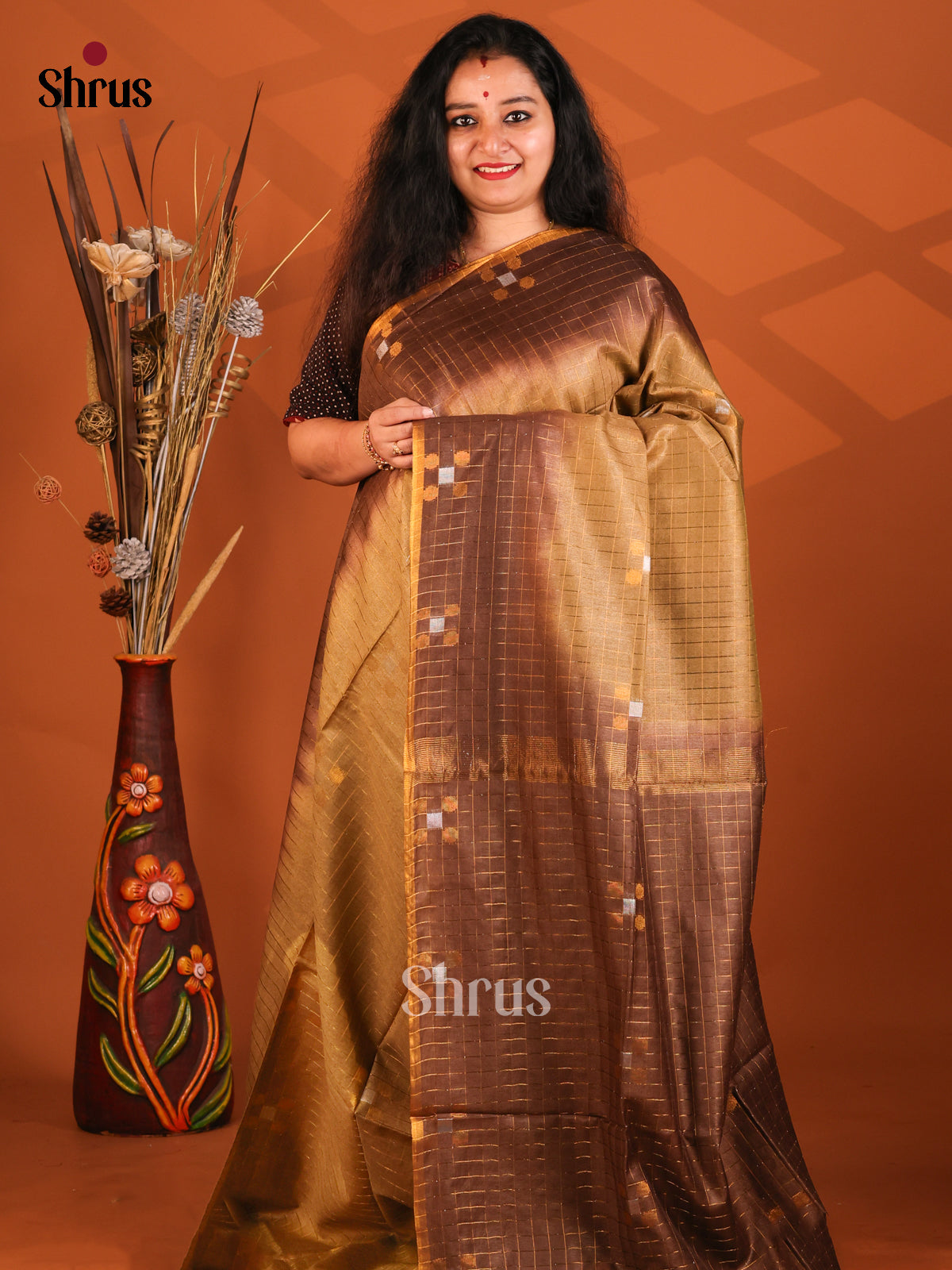 Beige & Brown- Semi Tussar Saree - Shop on Shrus.com