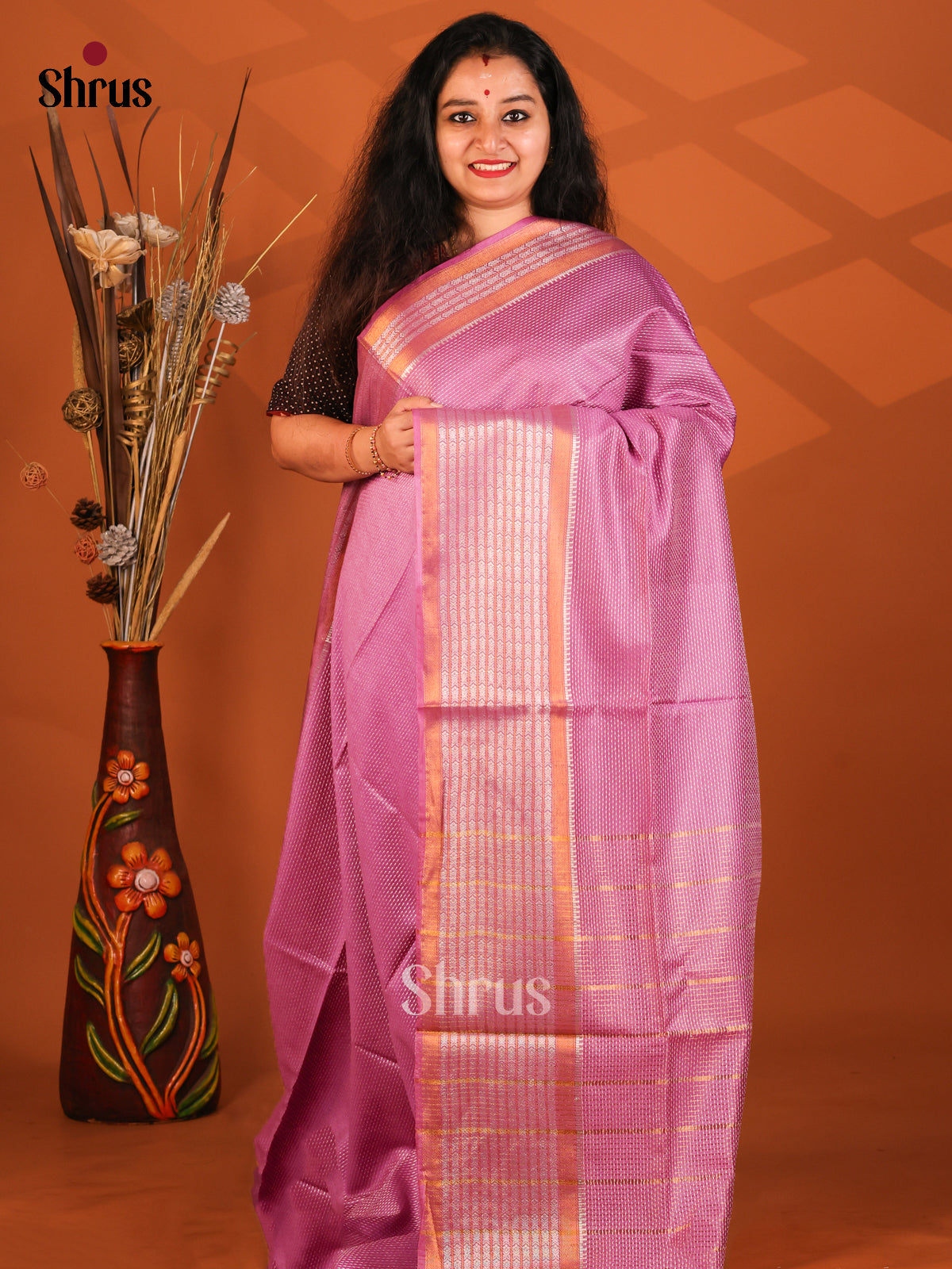 Pink - Semi Tussar Saree - Shop on Shrus.com