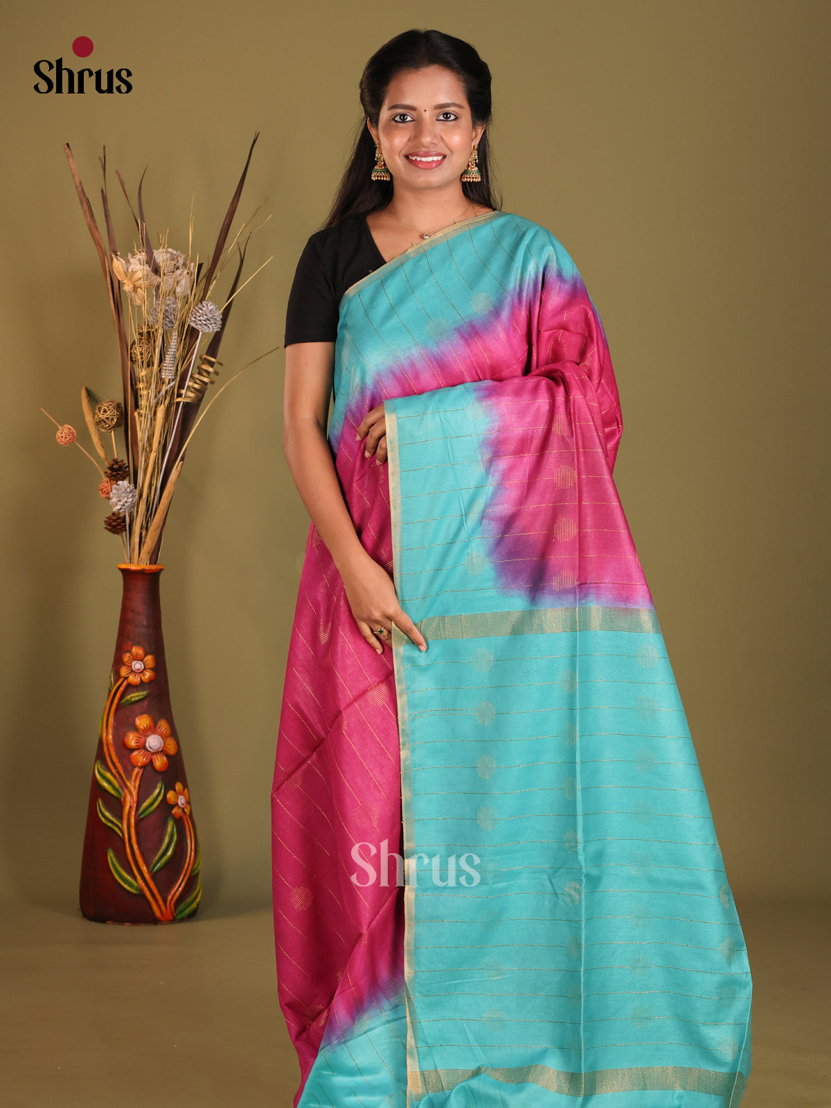 Maroon & Blue - Semi Tussar saree - Shop on Shrus.com