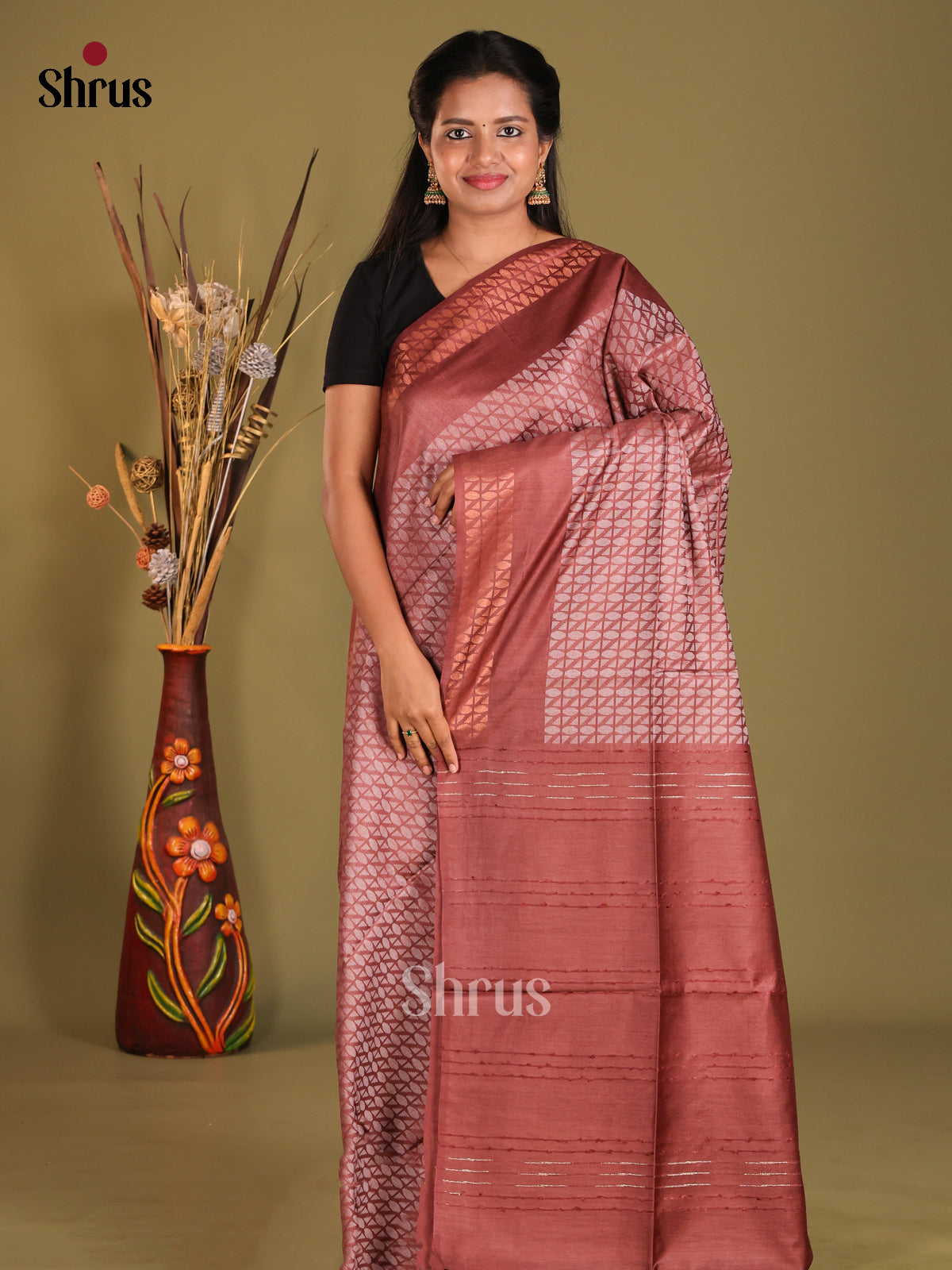 Brown- Semi Tussar saree - Shop on Shrus.com