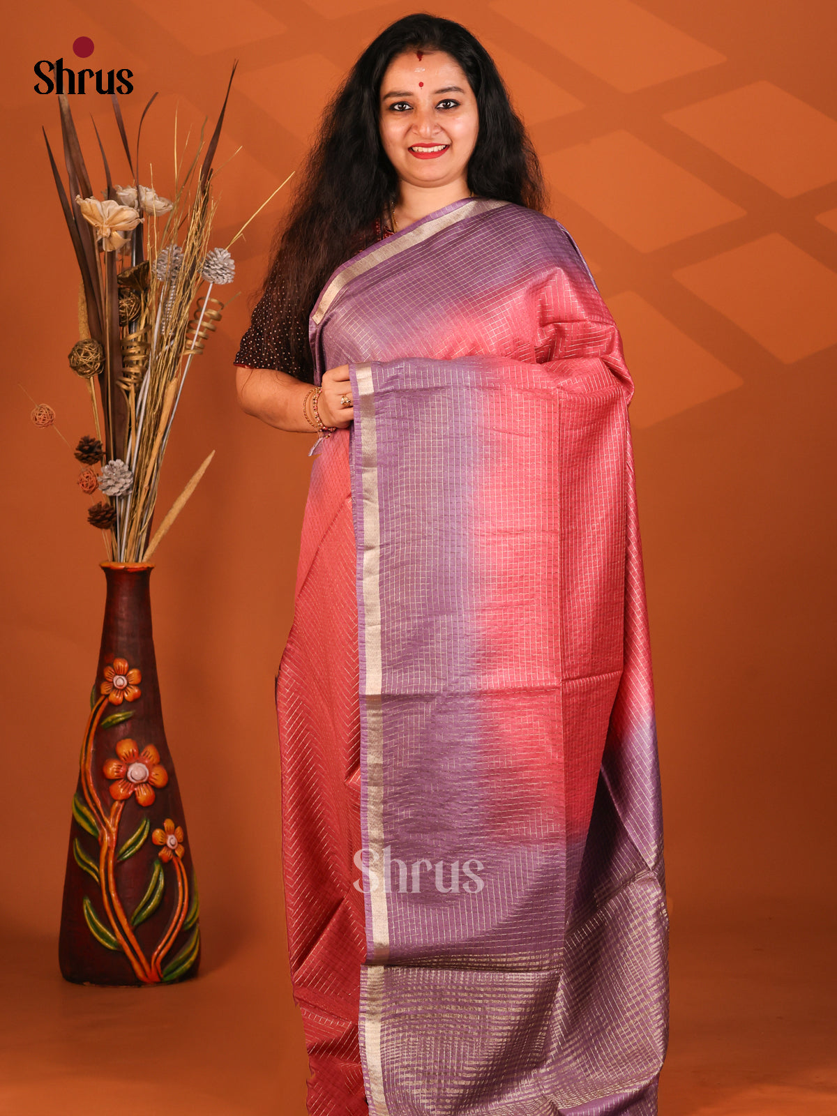 Red with Purple- Semi Tussar Saree - Shop on Shrus.com