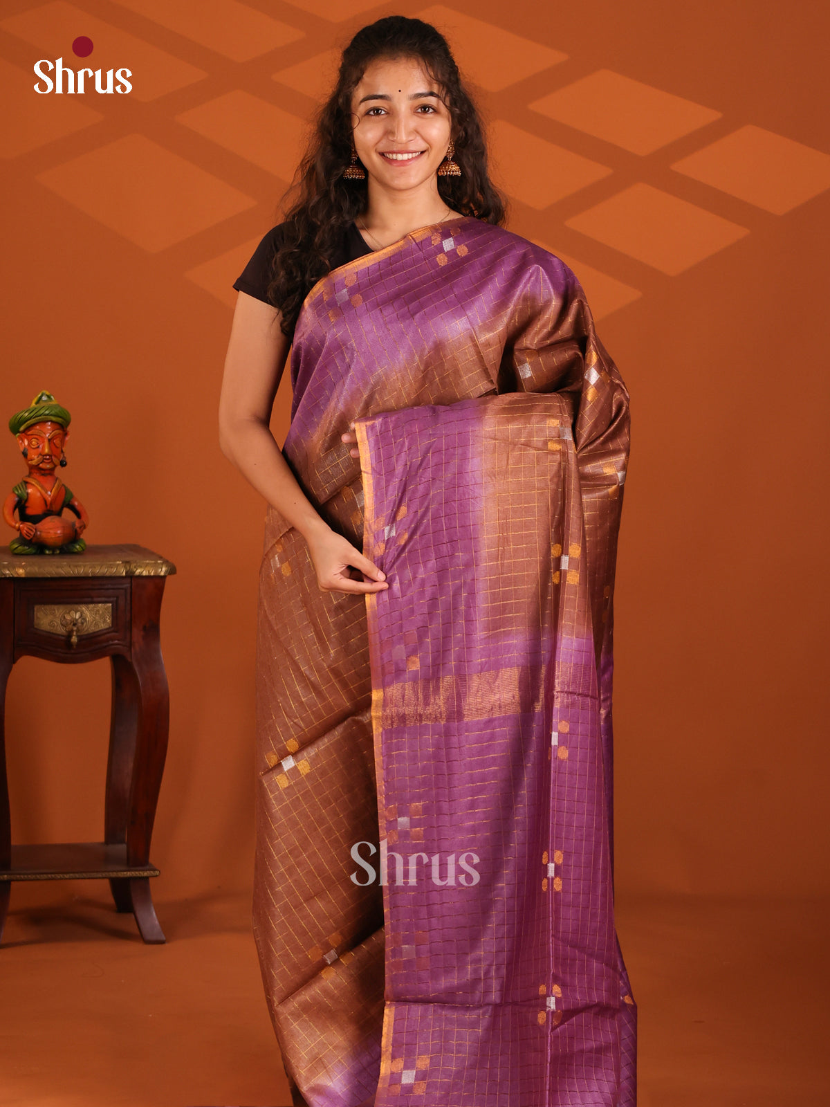 Brown & Purple - Semi Tussar Saree - Shop on Shrus.com