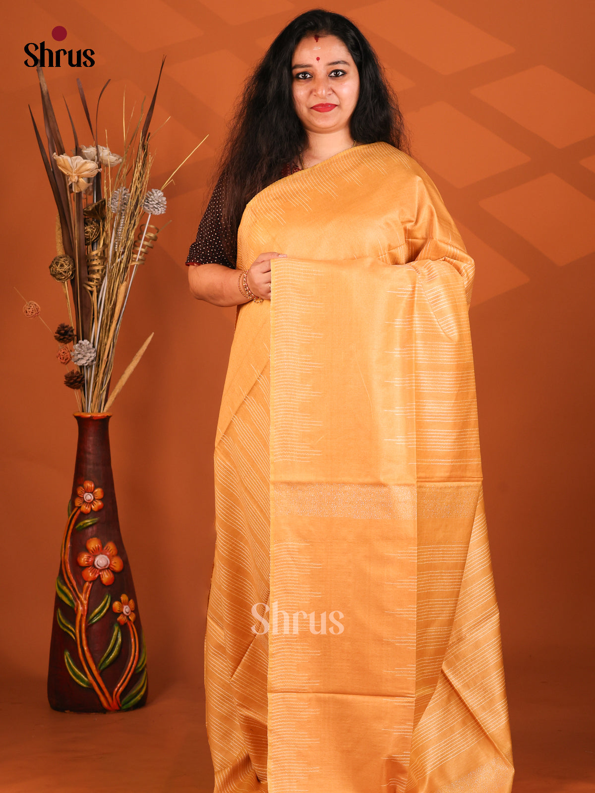 Pale Orange- Semi Tussar Saree - Shop on Shrus.com