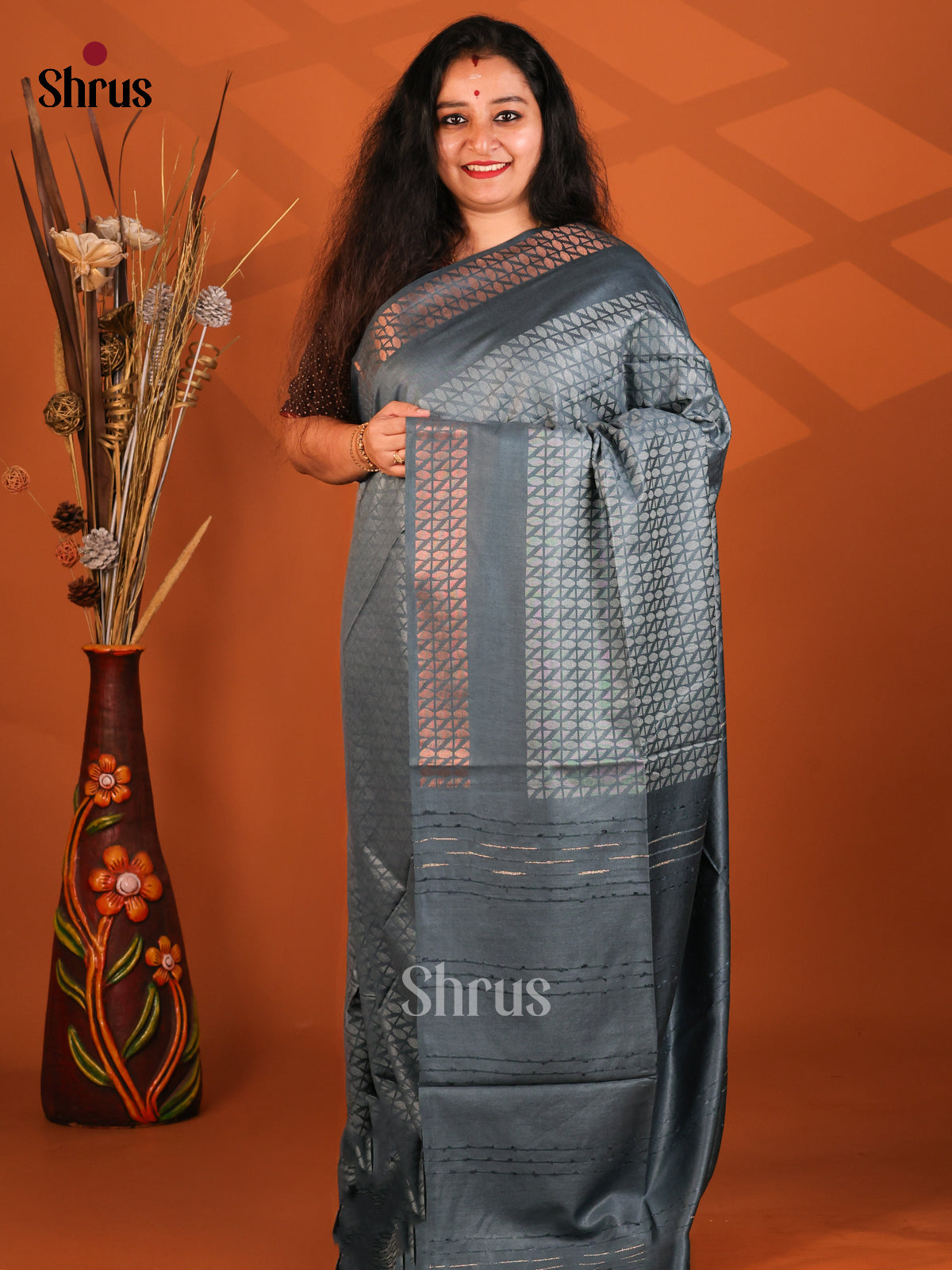 Grey - Semi Tussar Saree - Shop on Shrus.com