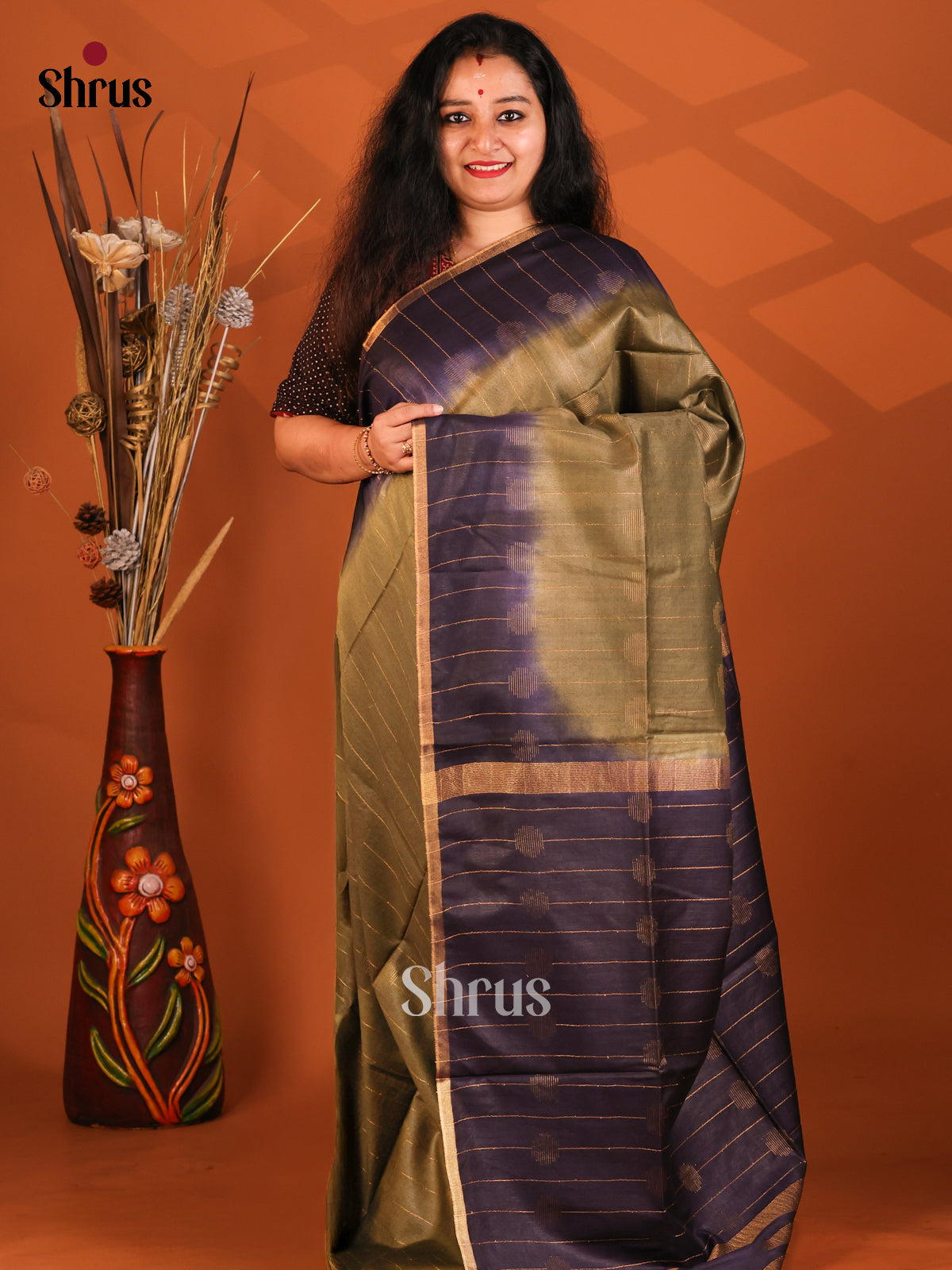 Chutney Green & Violet - Semi Tussar Saree - Shop on Shrus.com