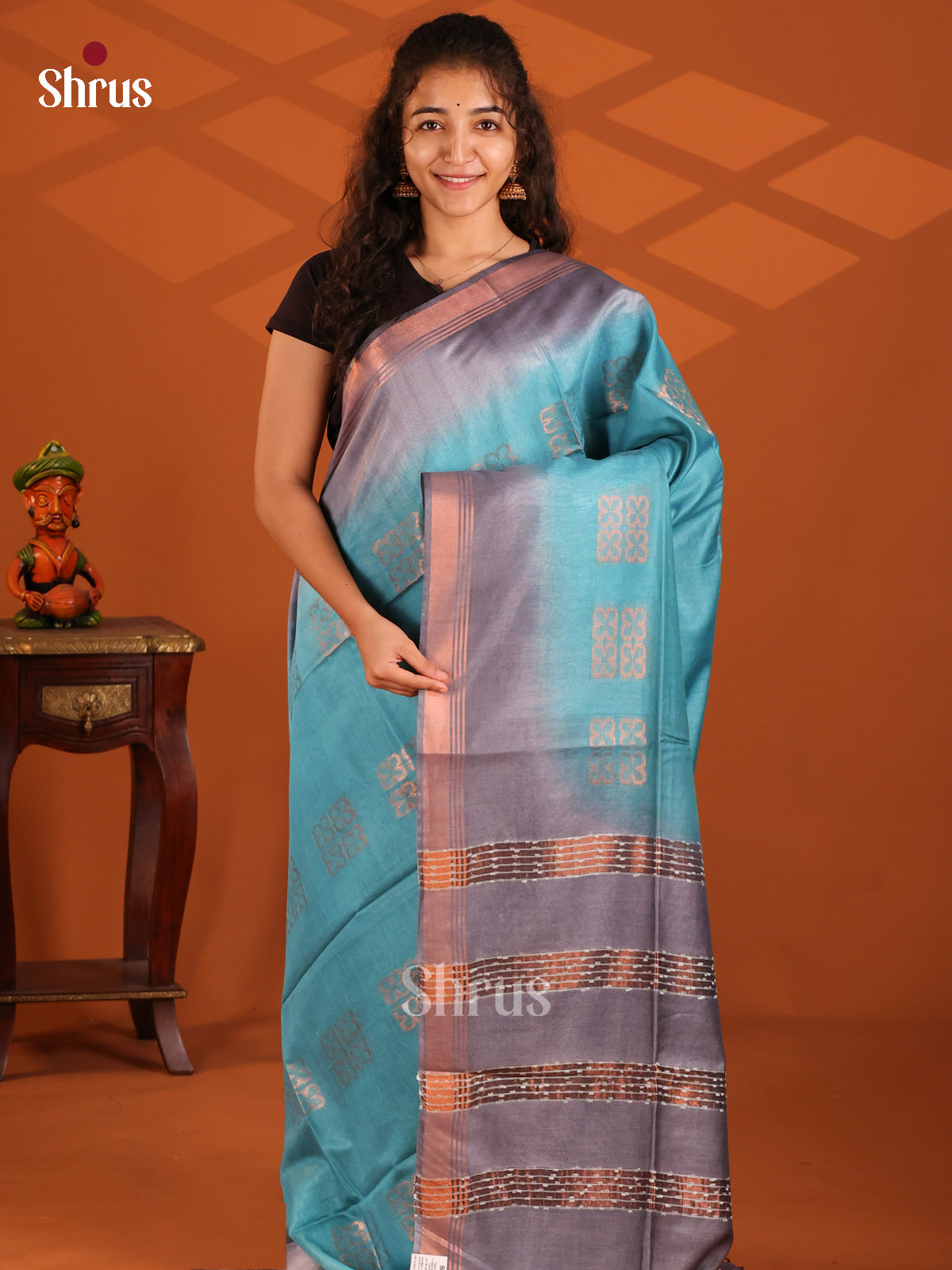 Blue & Purple - Semi Tussar Saree - Shop on Shrus.com