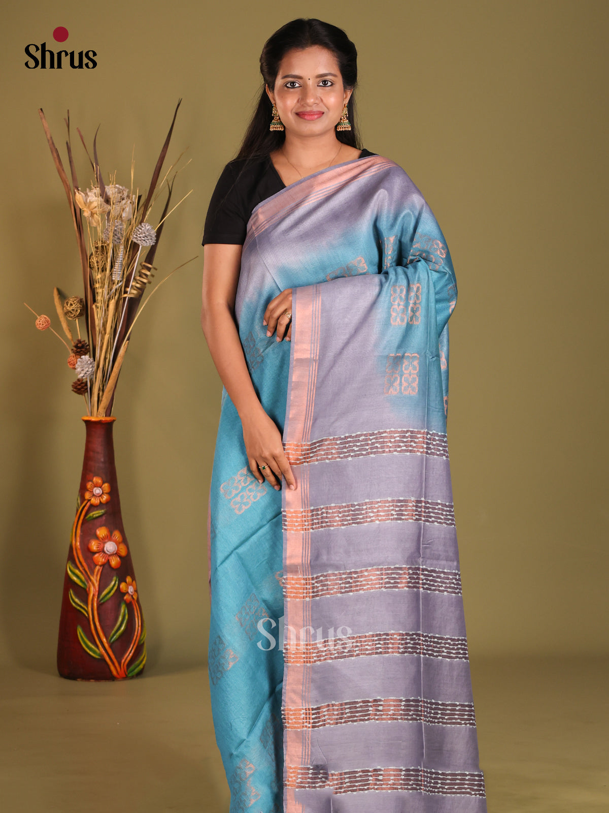 Blue & Lavender - Semi Tussar saree - Shop on Shrus.com