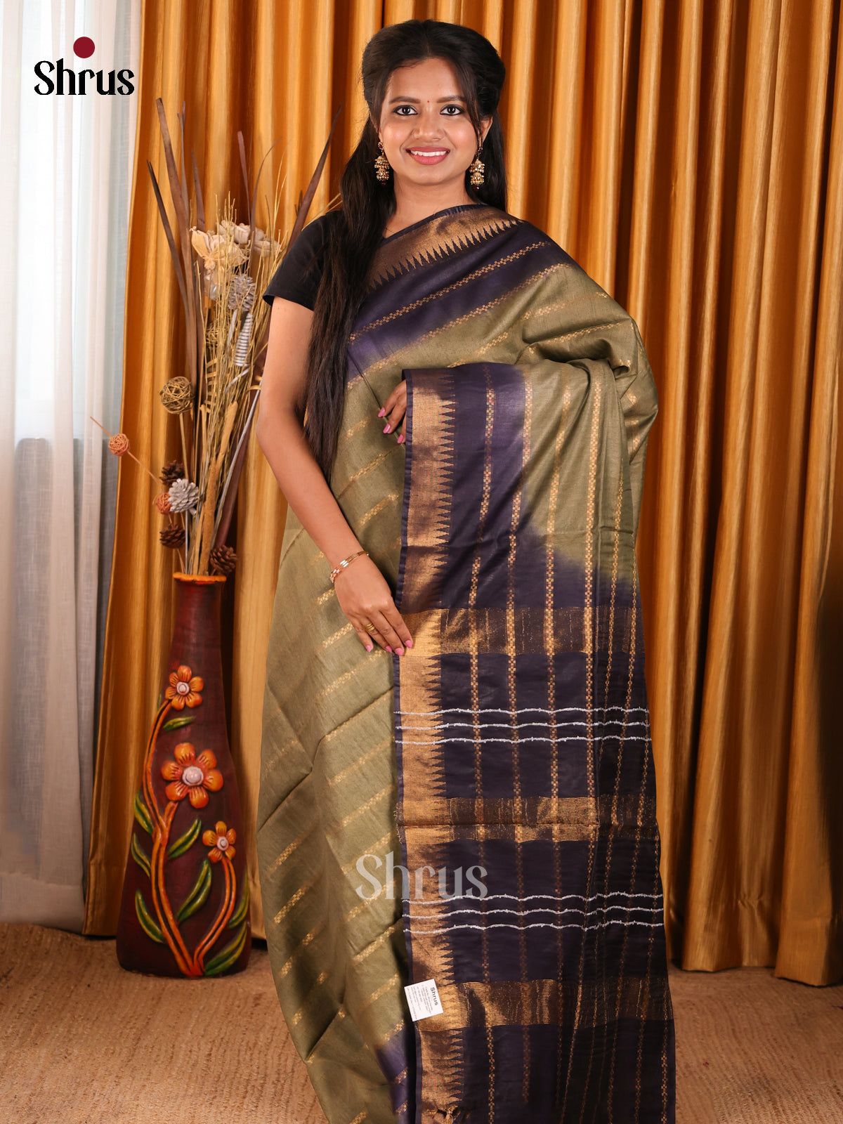 Chutney Green & Blue - Semi Tussar Saree - Shop on Shrus.com