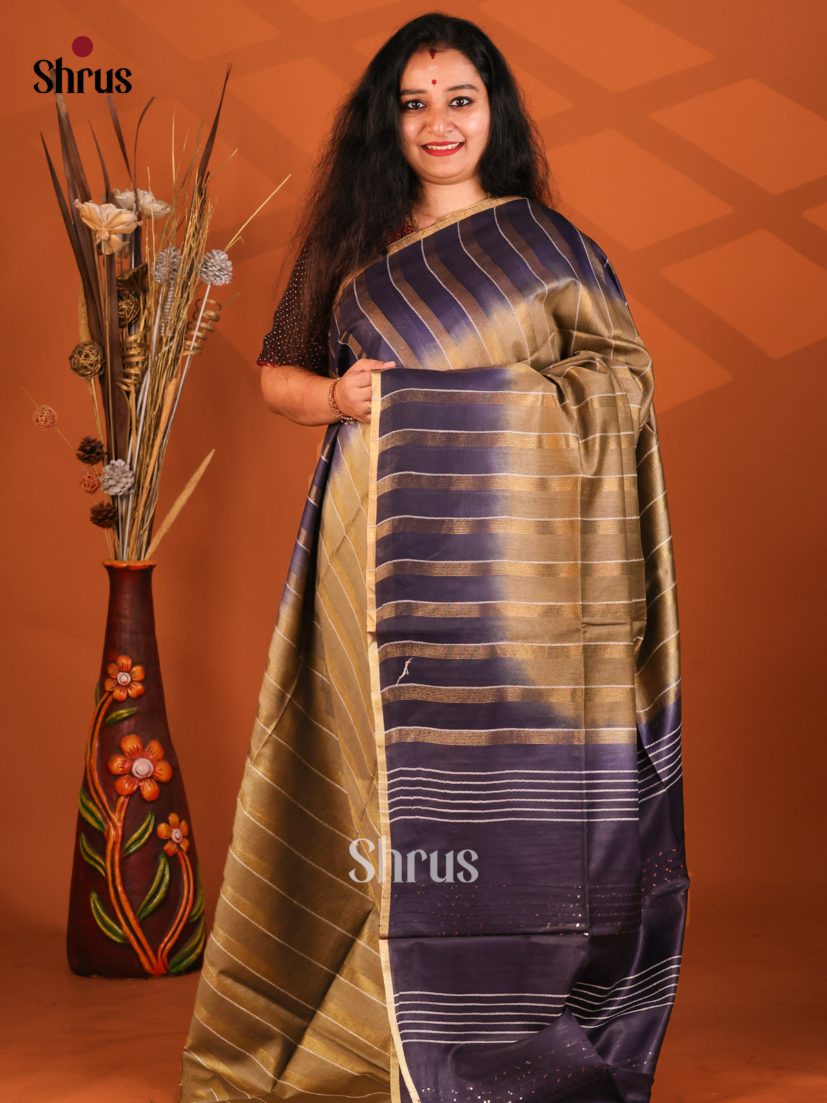 Chutney Green & Blue Semi Tussar Saree - Shop on Shrus.com