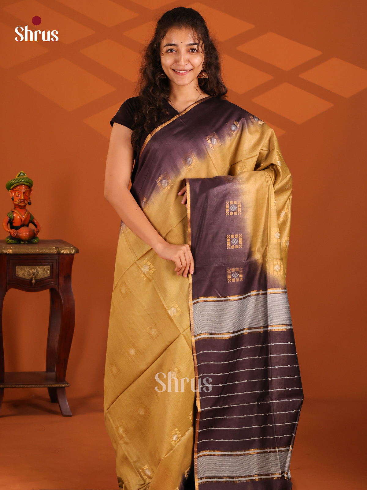 Beige & Brown- Semi Tussar Saree - Shop on Shrus.com