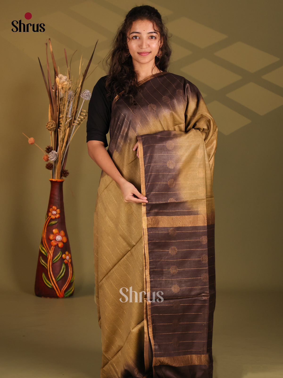 Beige & Brown- Semi Softsilk Saree - Shop on Shrus.com