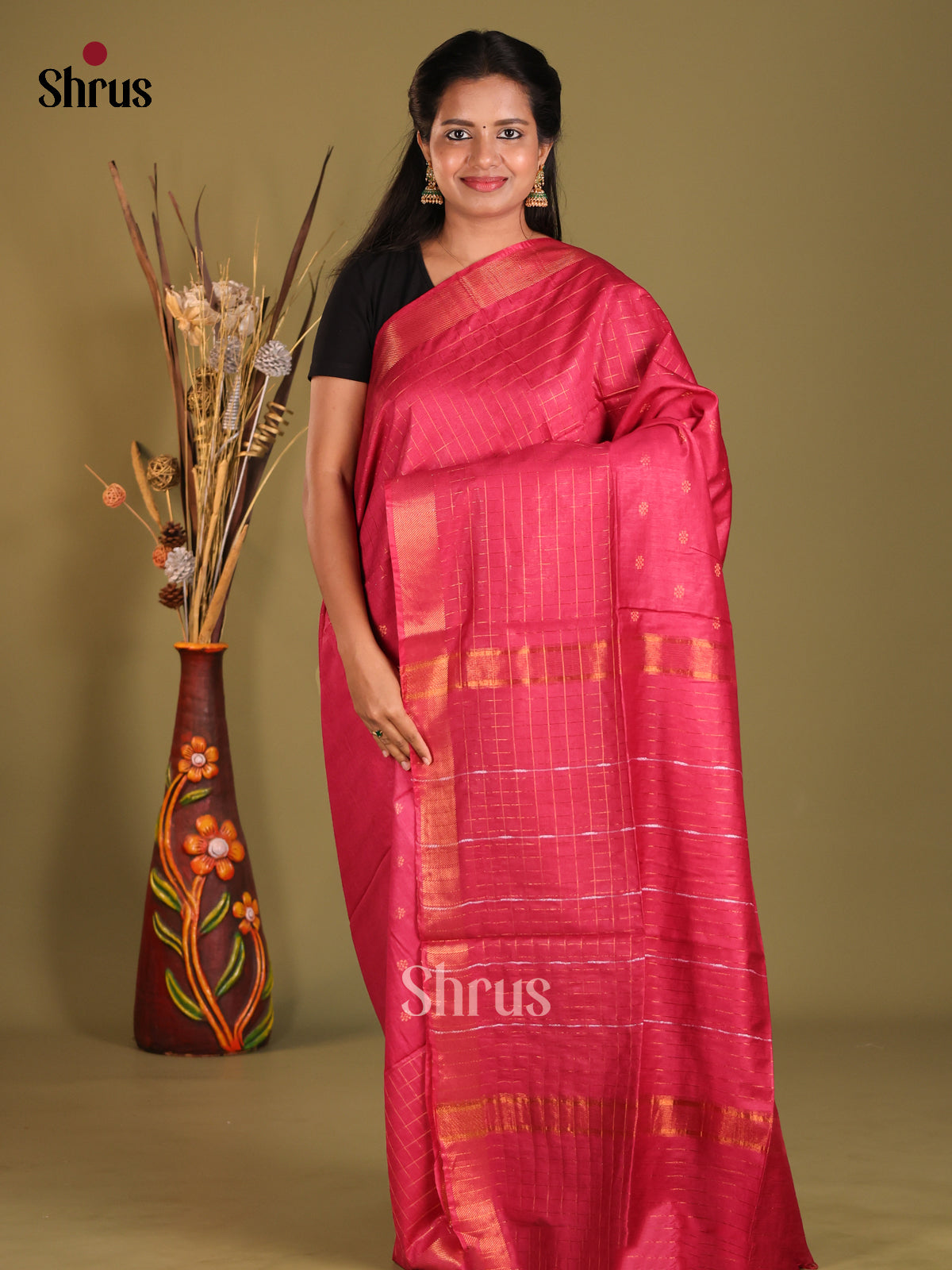 Red - Semi Tussar saree - Shop on Shrus.com