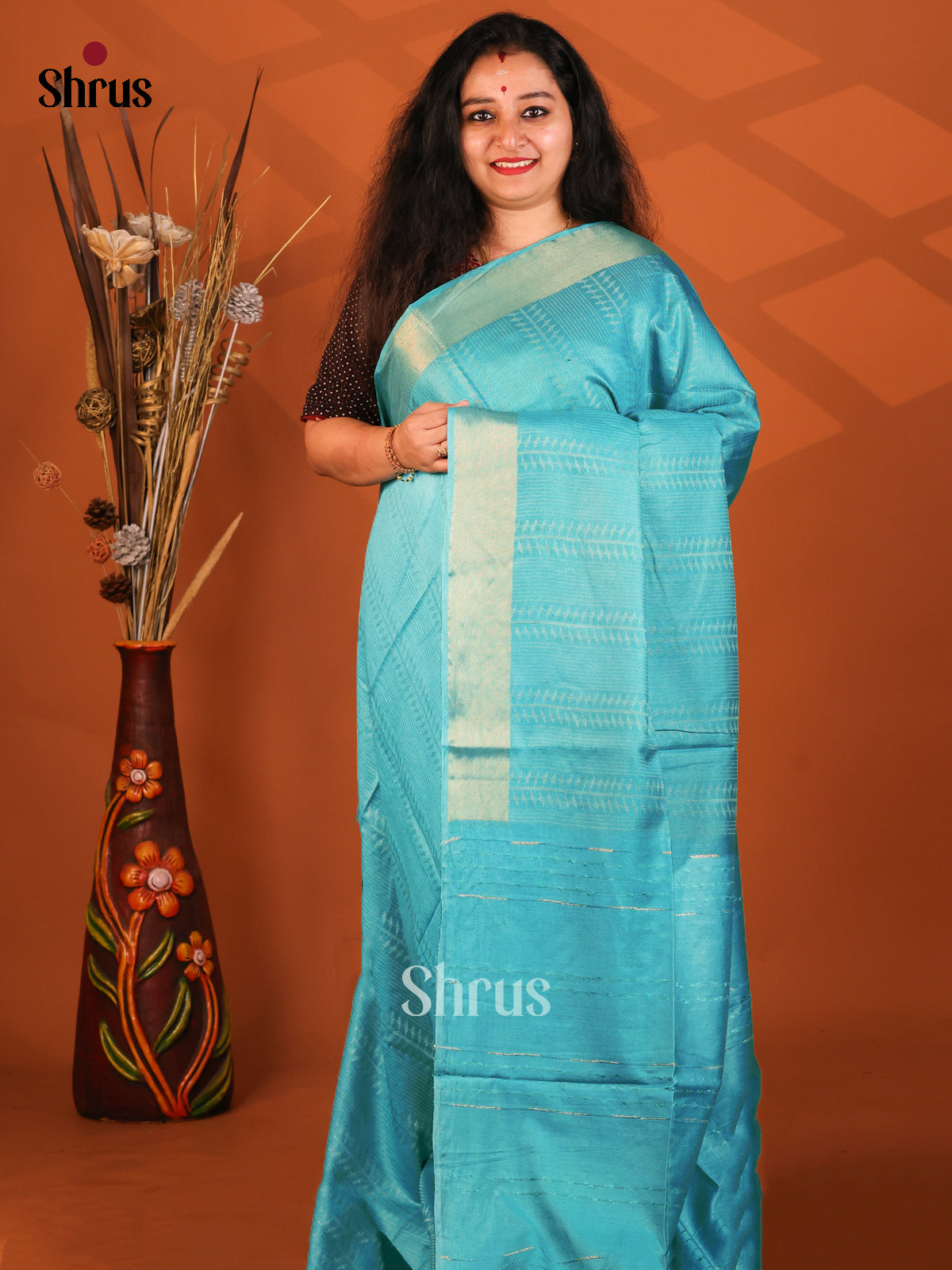 Pastel Blue- Semi Tussar Saree - Shop on Shrus.com