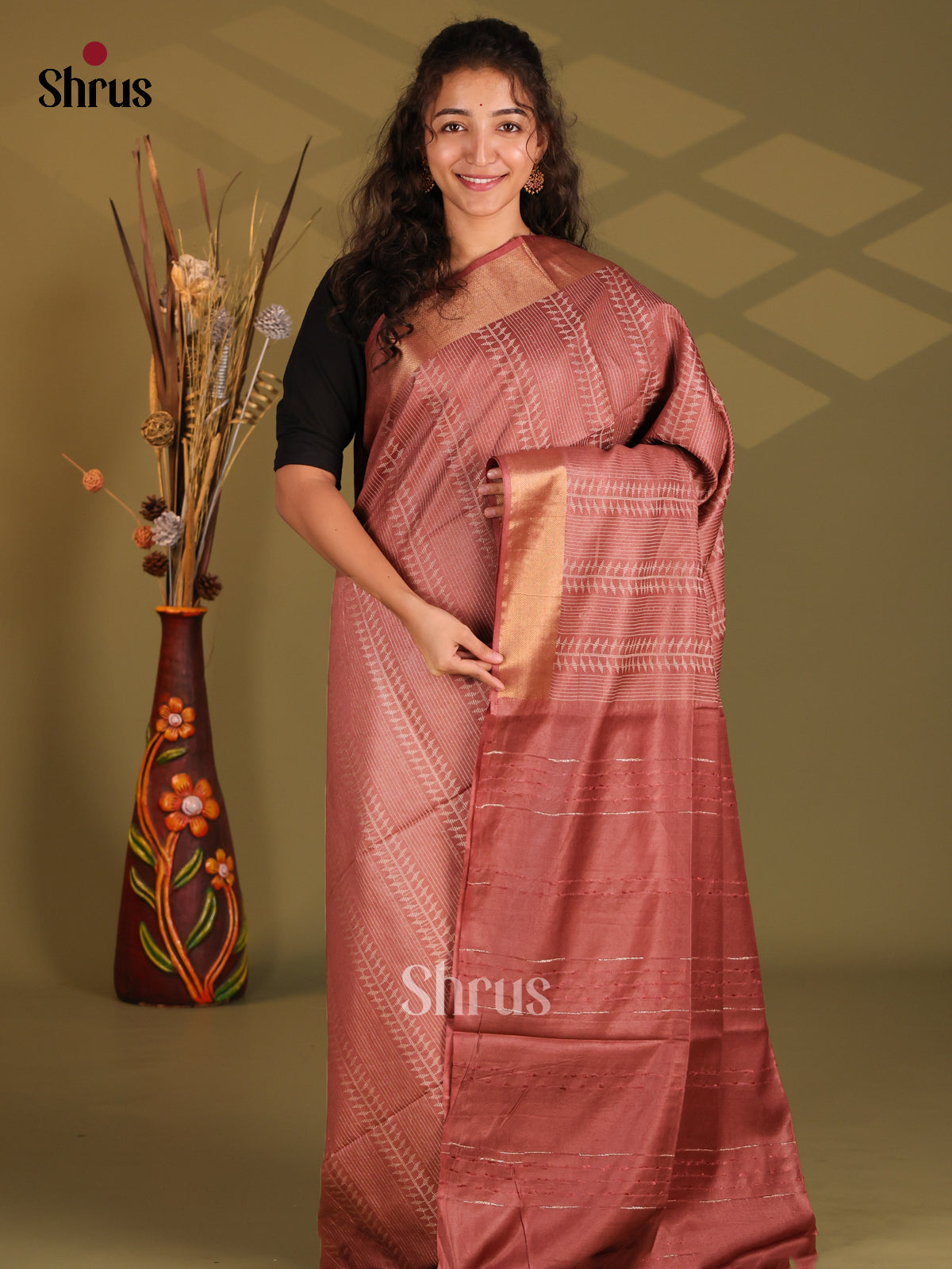 Brown - Semi Softsilk Saree - Shop on Shrus.com