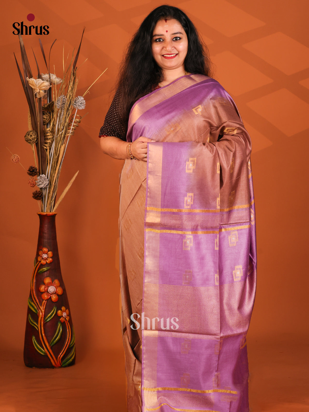 Brown & Purple- Semi Tussar Saree - Shop on Shrus.com