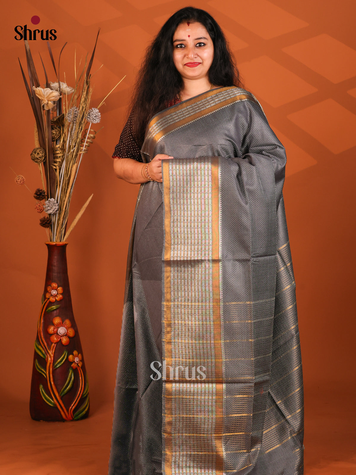 Grey - Semi Tussar Saree - Shop on Shrus.com