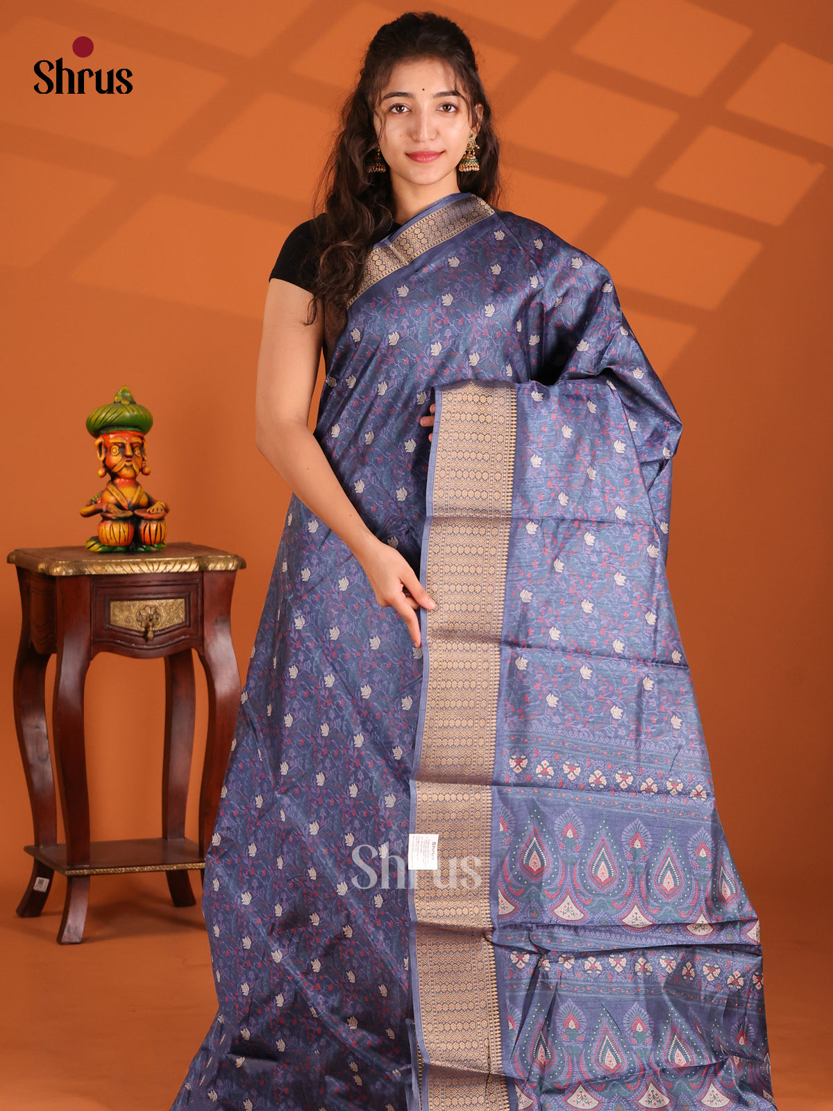 Blue - Semi Crepe Saree - Shop on Shrus.com