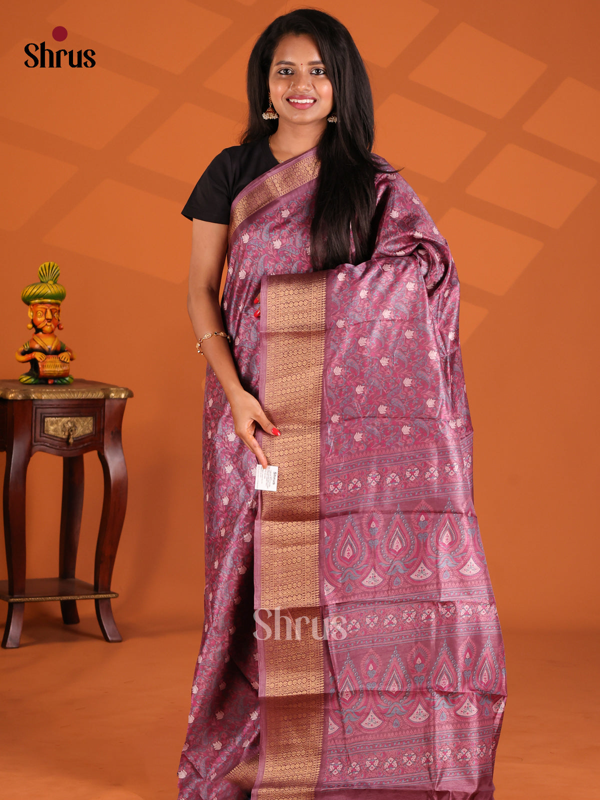 Purple - Semi Crepe Saree - Shop on Shrus.com