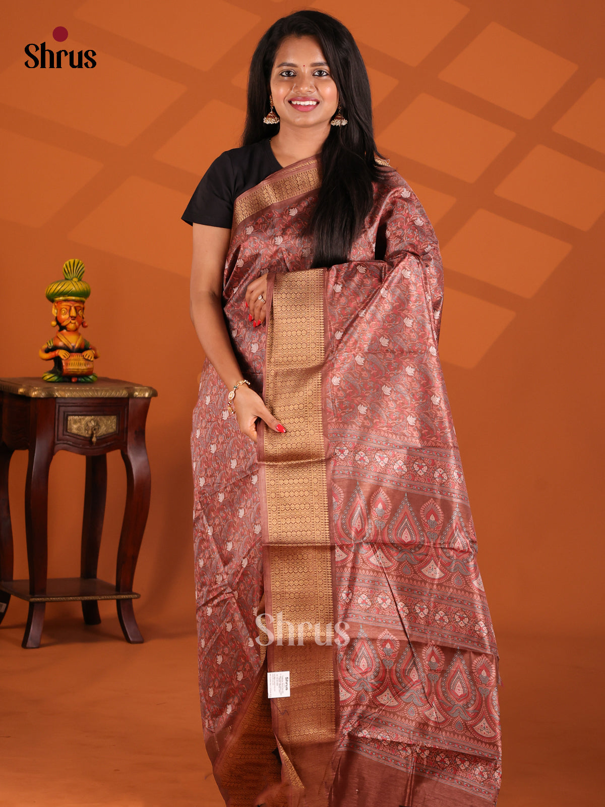 Brown - Semi Crepe Saree - Shop on Shrus.com