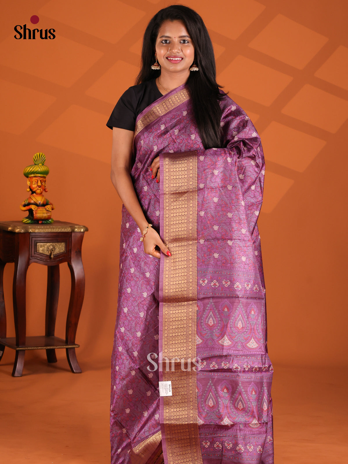 Purple- Semi Crepe Saree - Shop on Shrus.com