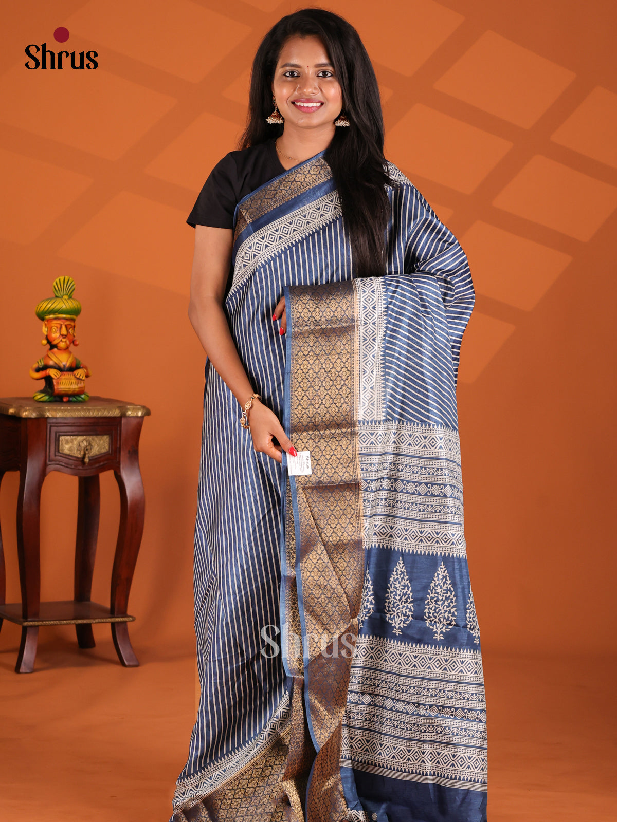 Blue- Semi Crepe Saree - Shop on Shrus.com
