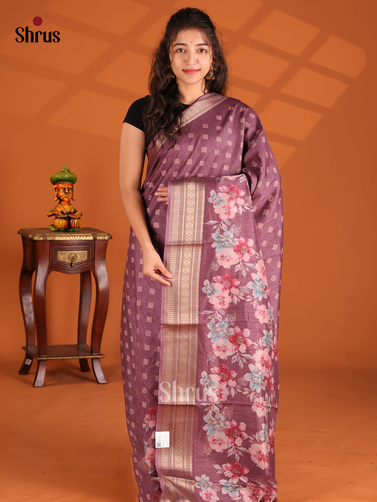 Purple - Semi Crepe Saree - Shop on Shrus.com