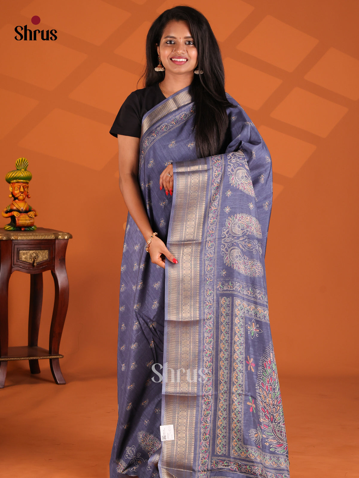 Blue(Single Tone) - Semi Crepe Saree - Shop on Shrus.com