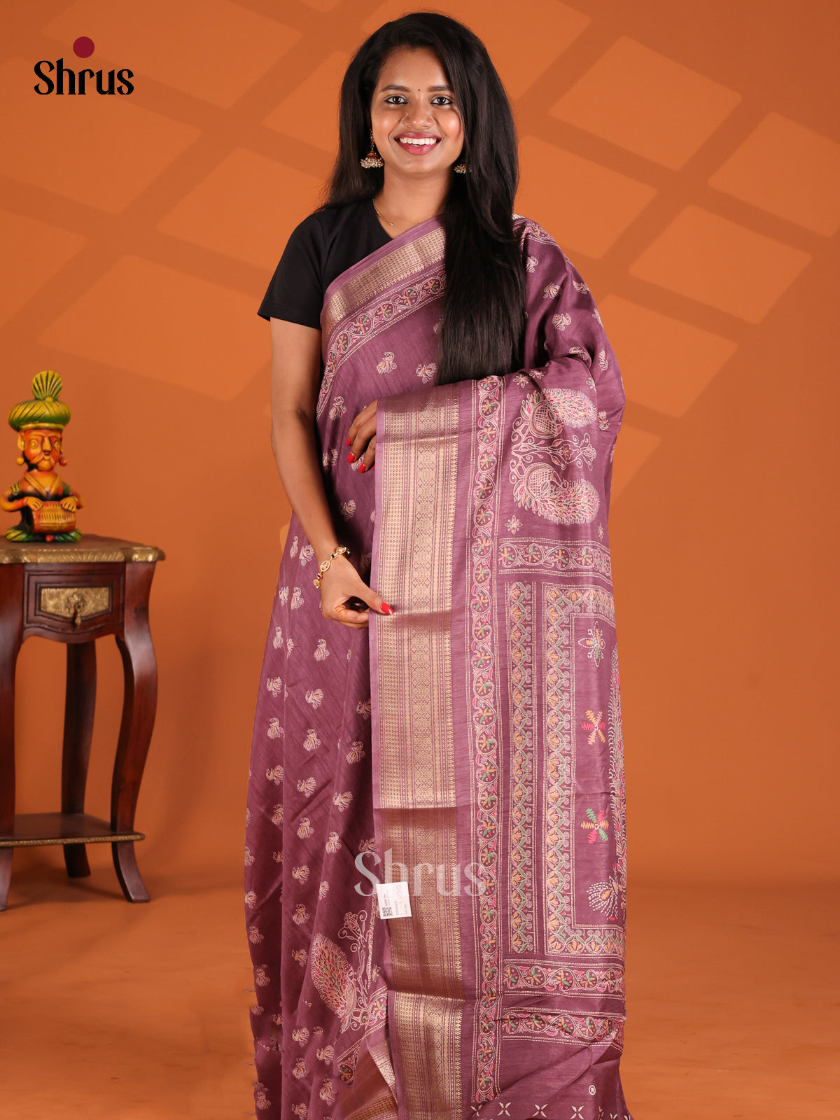 Purple - Semi Crepe Saree - Shop on Shrus.com