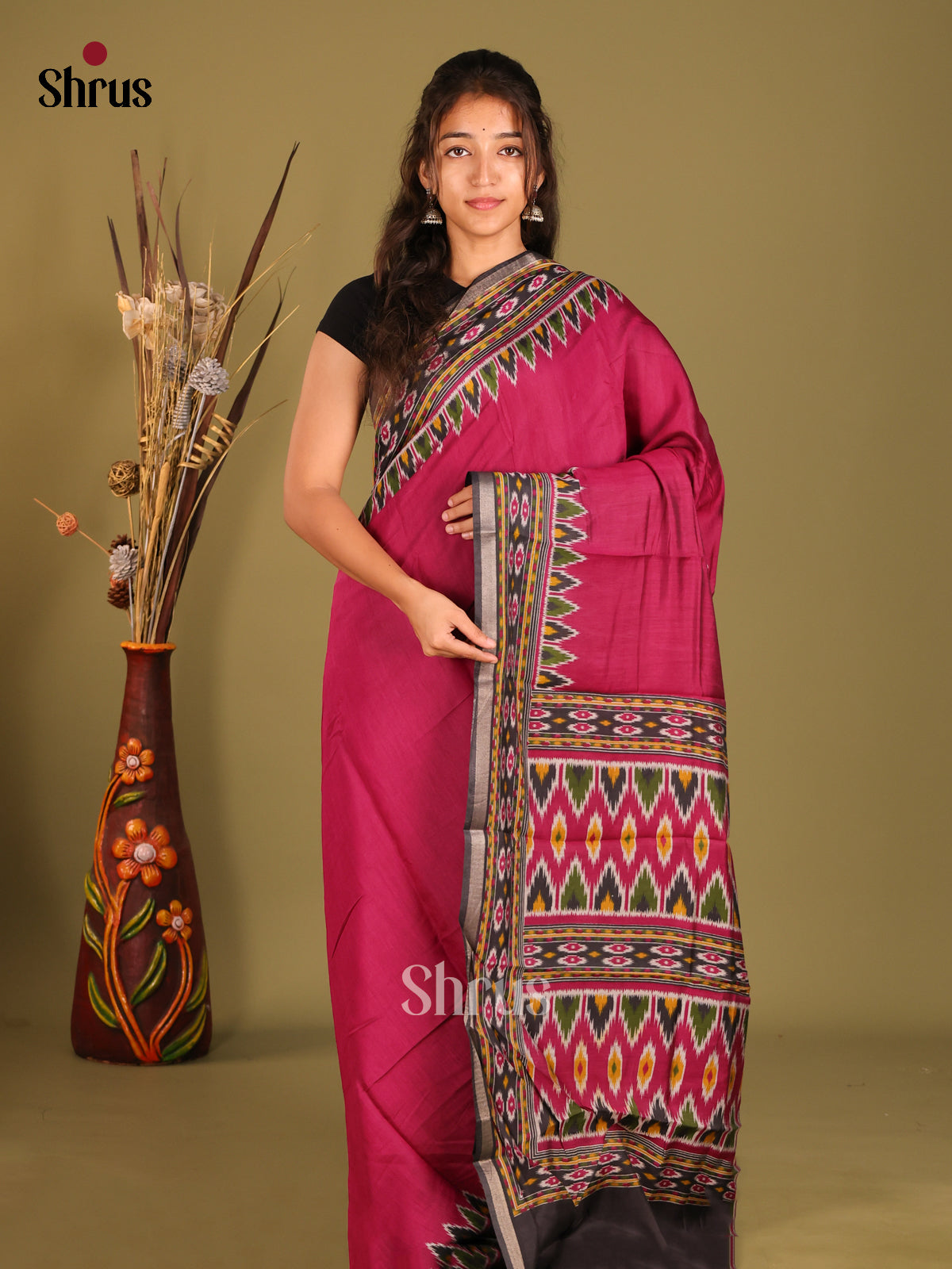 Maroon & Black- Art Modal Saree - Shop on Shrus.com