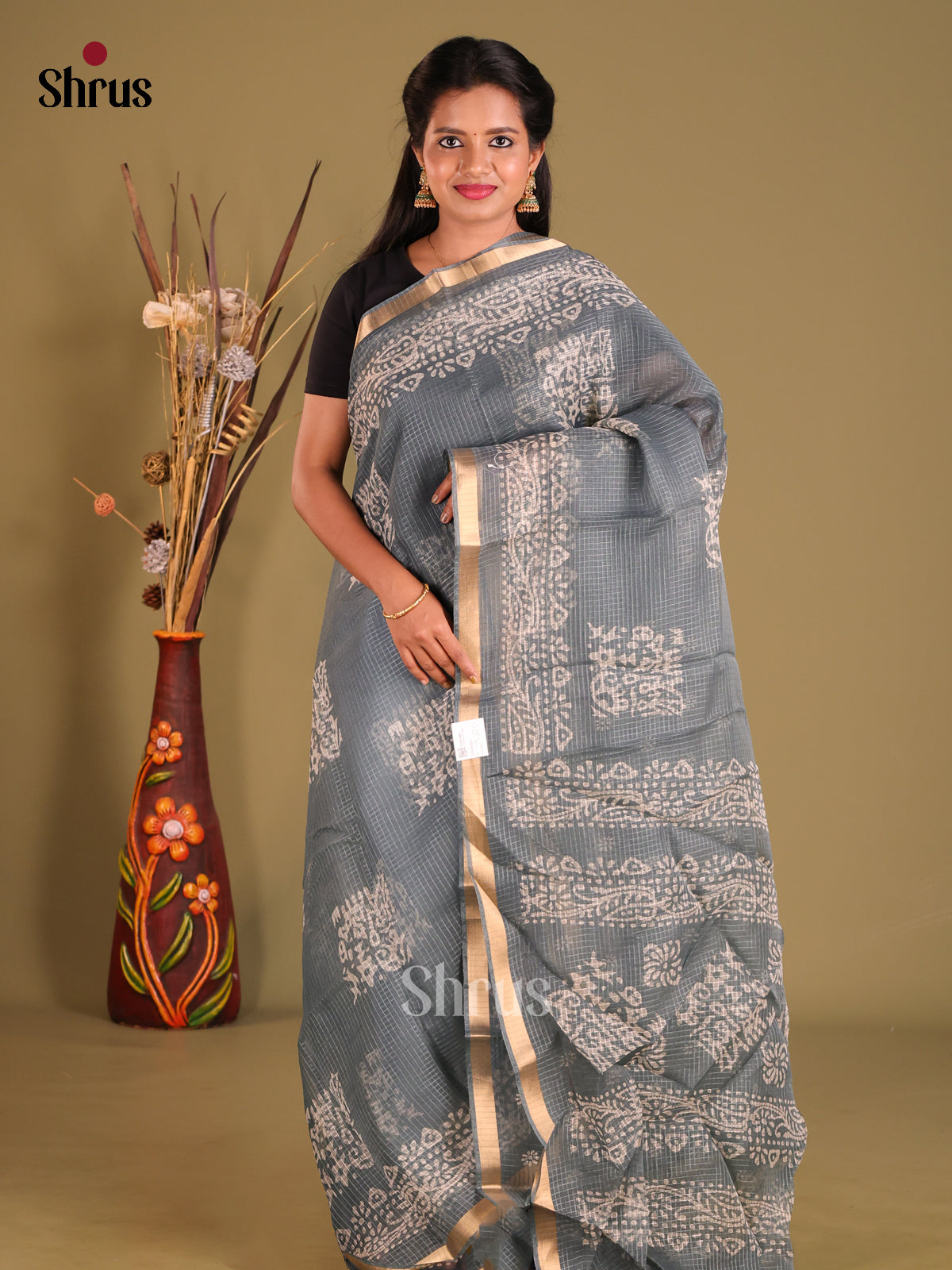 Grey - Kota Cotton Saree - Shop on Shrus.com