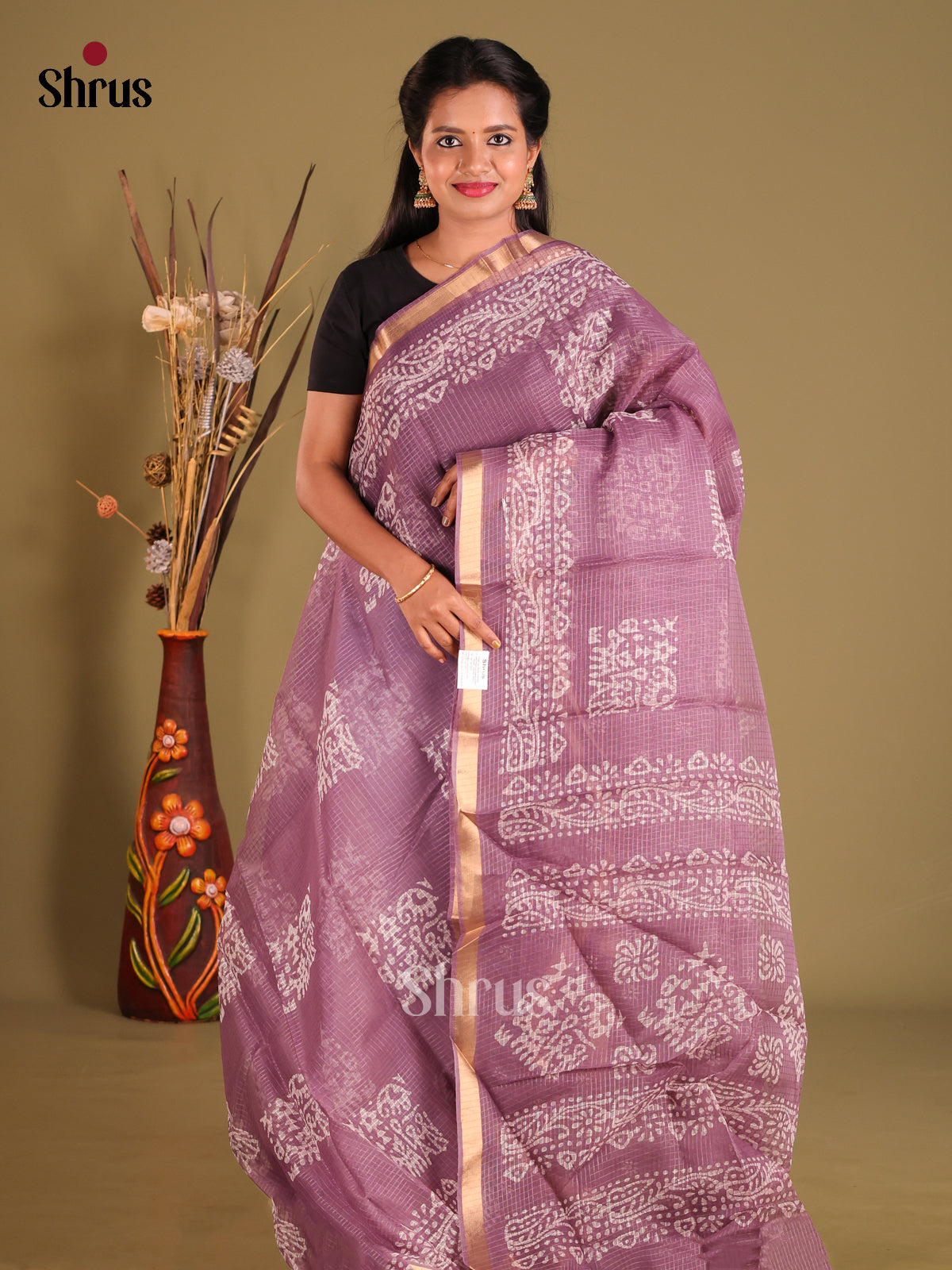 Lavender - Kota Cotton Saree - Shop on Shrus.com