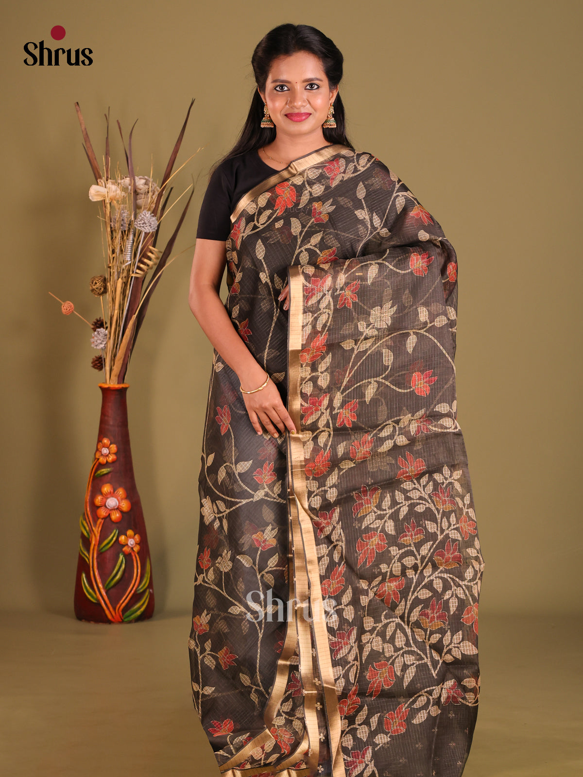 Black - Kota Cotton Saree - Shop on Shrus.com