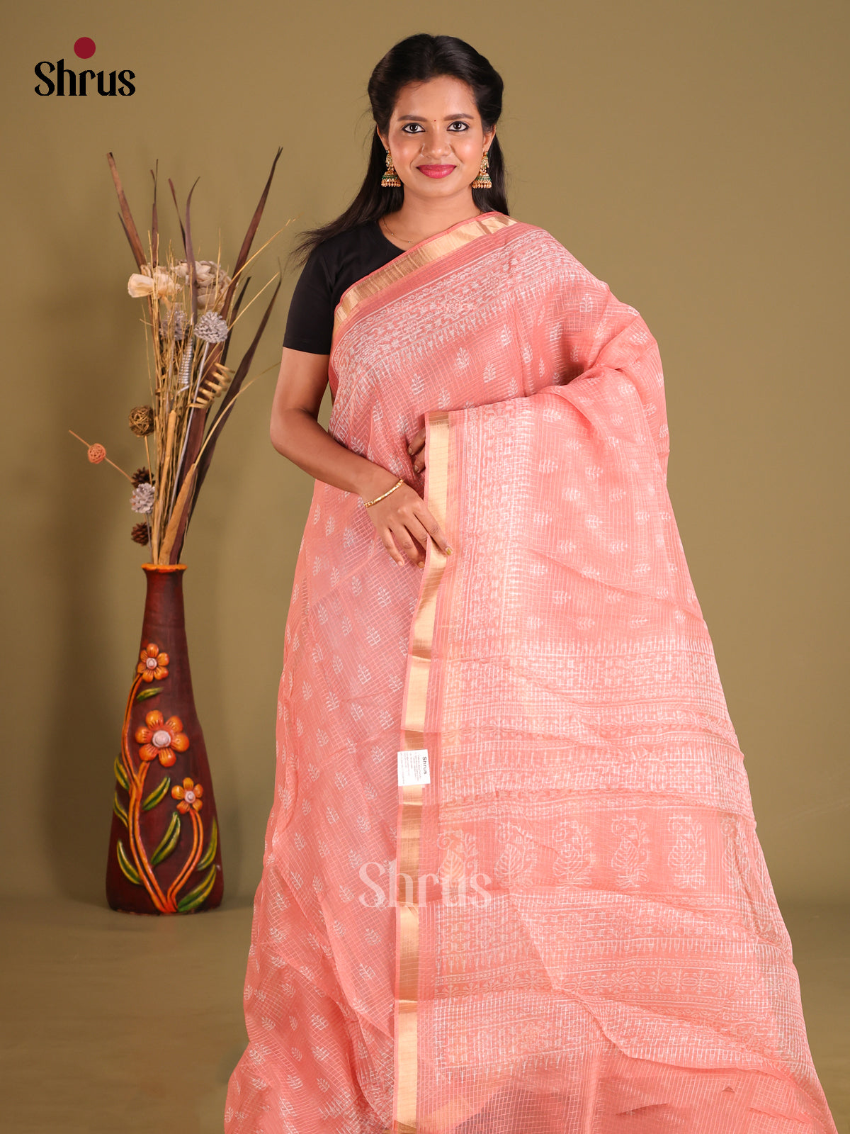 Peach - Kota Cotton Saree - Shop on Shrus.com