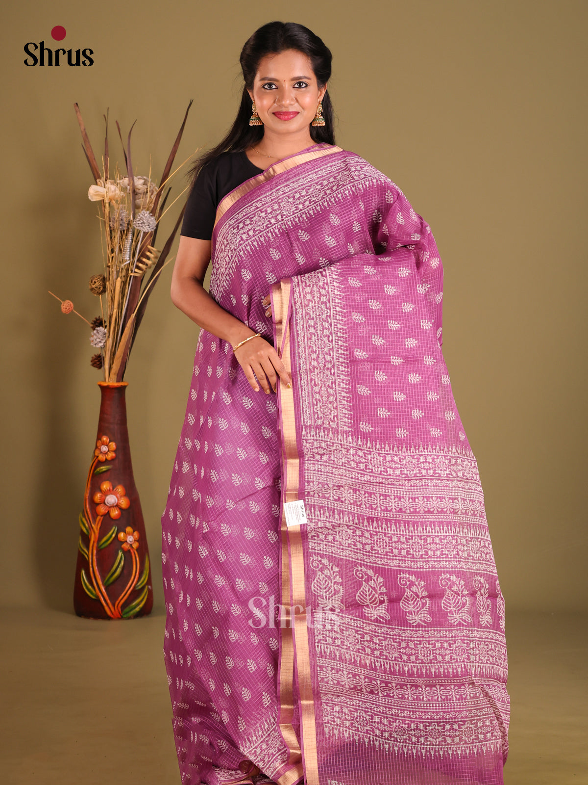 Purple - Kota Cotton Saree - Shop on Shrus.com