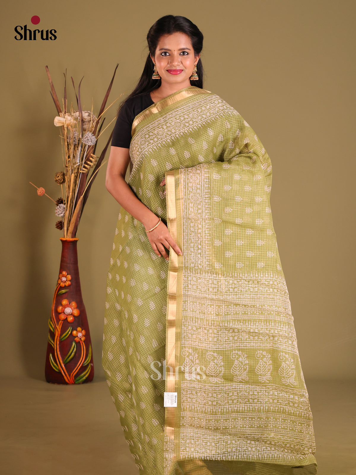 Light Green - Kota Cotton Saree - Shop on Shrus.com