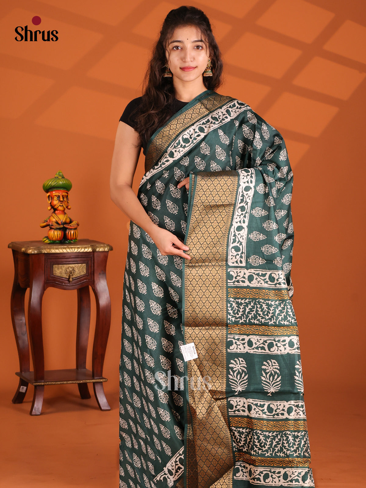 Green - Semi Crepe Saree - Shop on Shrus.com