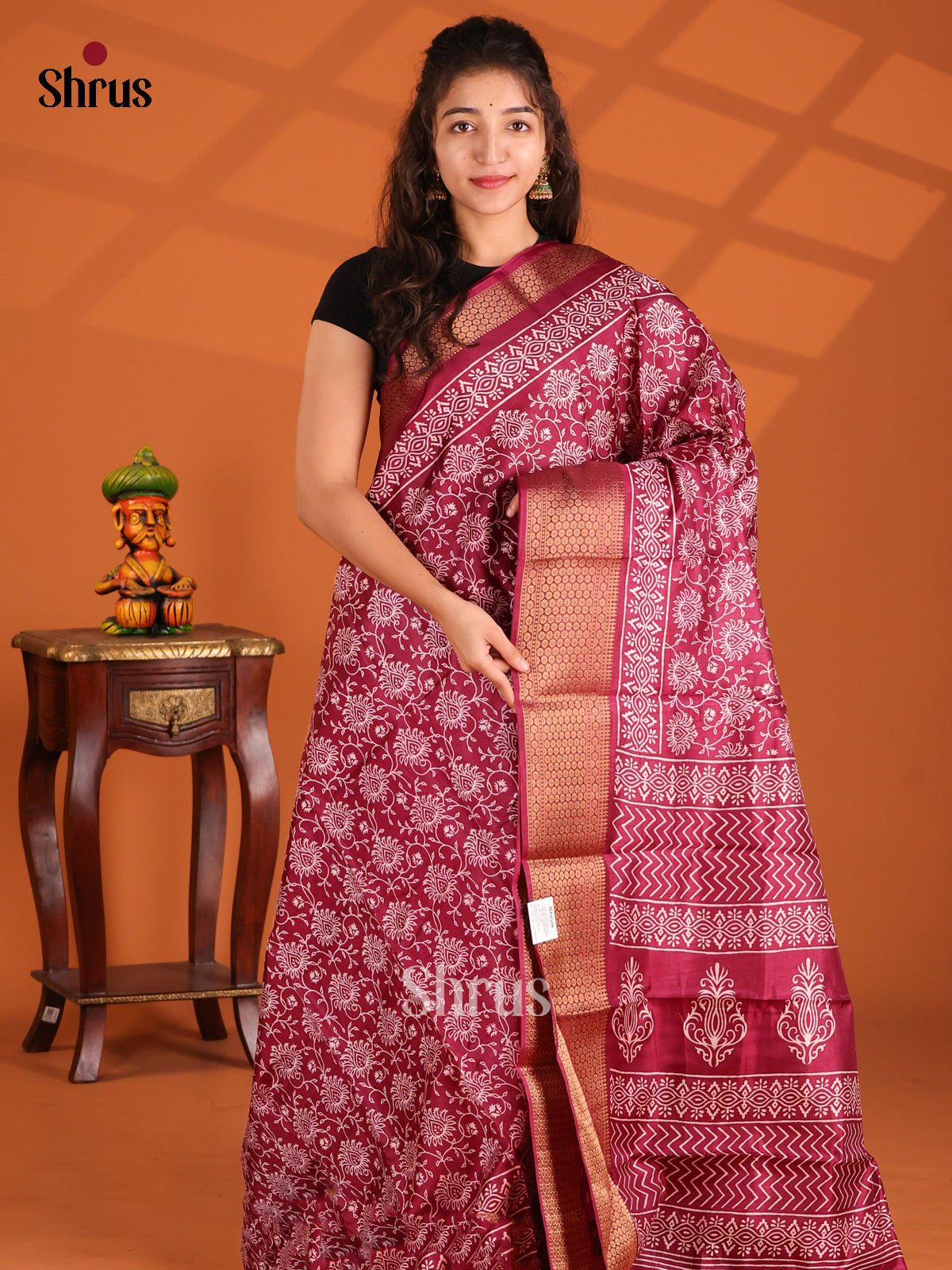 Maroon - Semi Crepe Saree - Shop on Shrus.com