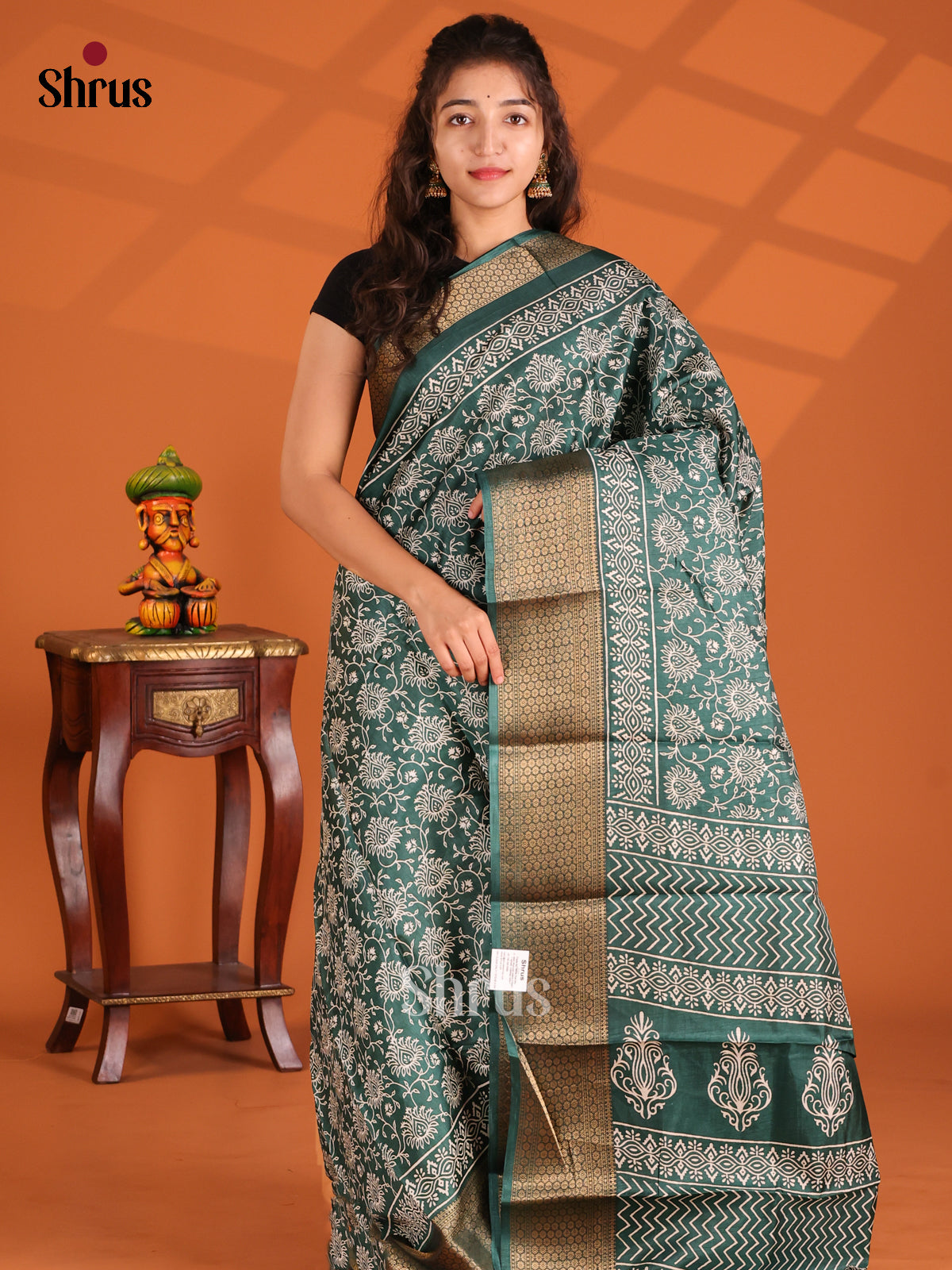 Green - Semi Crepe Saree - Shop on Shrus.com