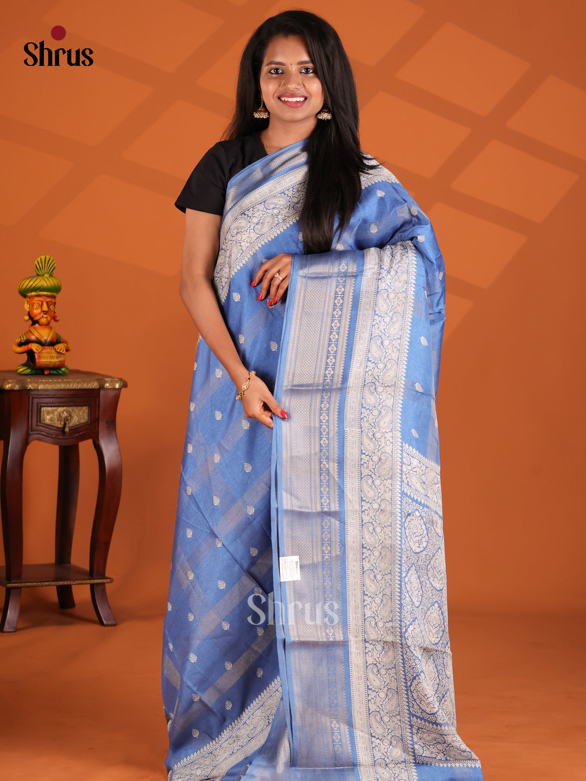 Blue - Semi Crepe Saree - Shop on Shrus.com