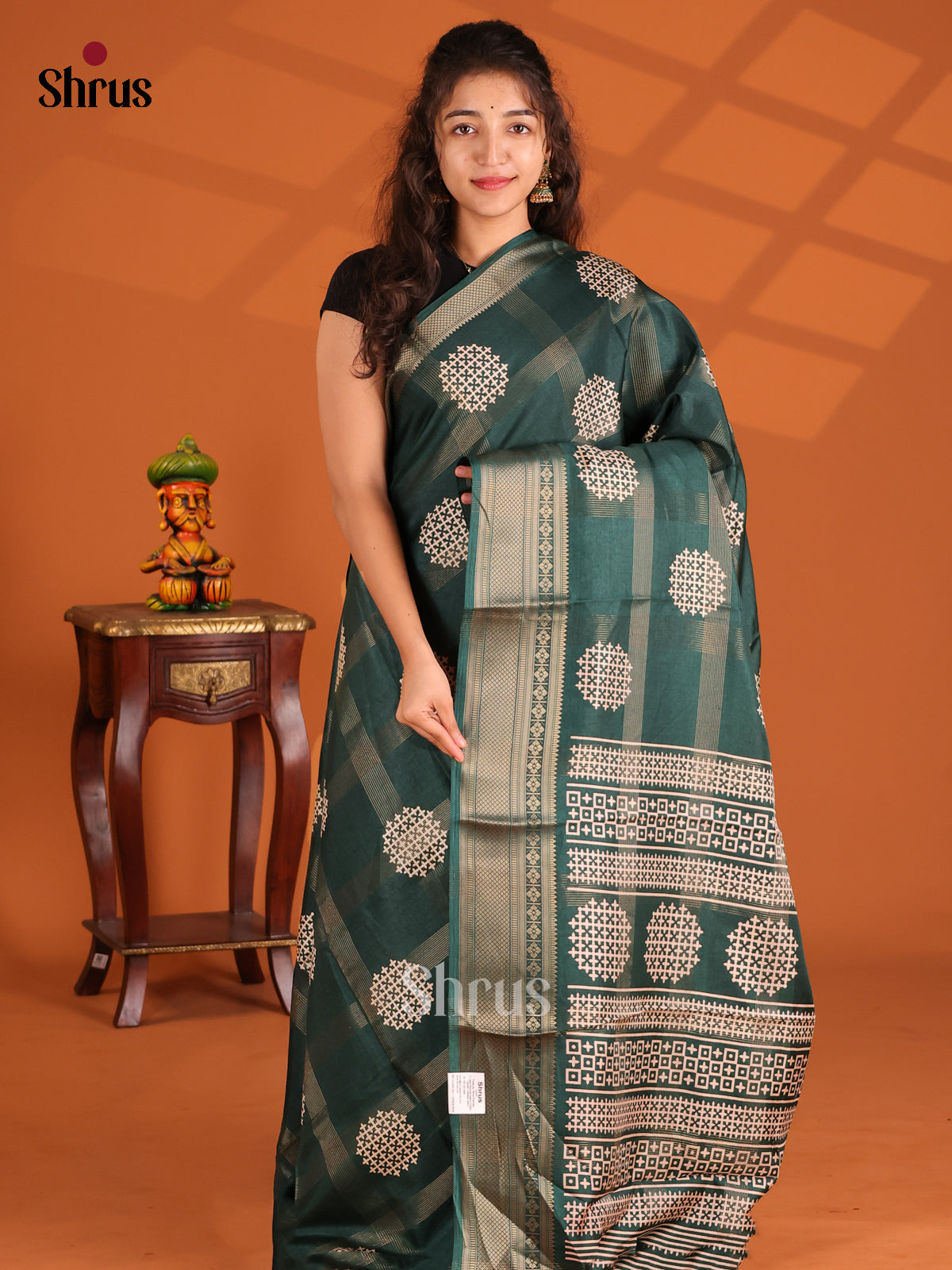 Green - Semi Crepe Saree - Shop on Shrus.com