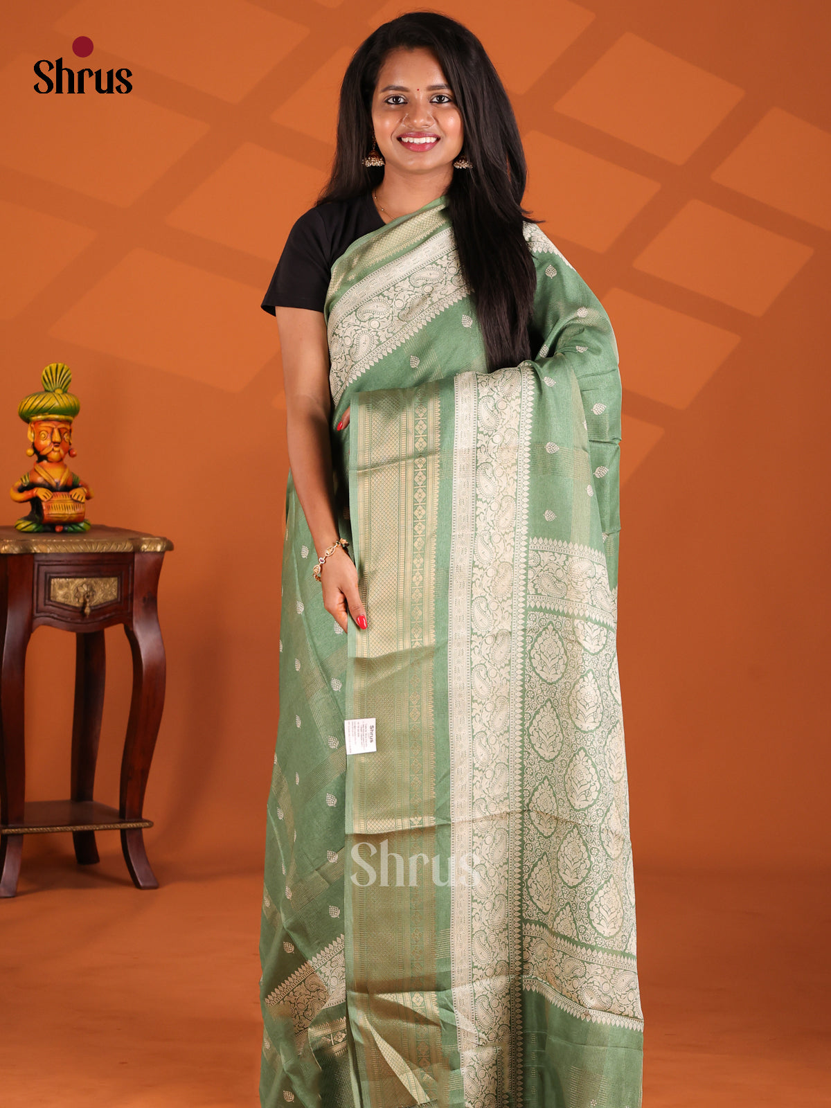 Green - Semi Crepe Saree - Shop on Shrus.com