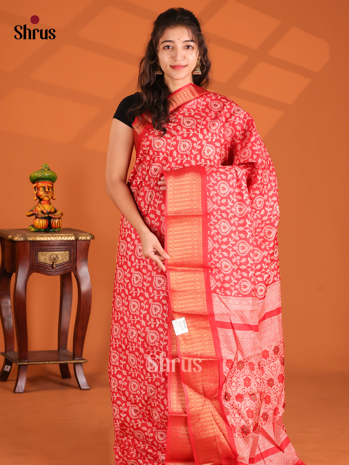 Red - Semi Crepe Saree - Shop on Shrus.com