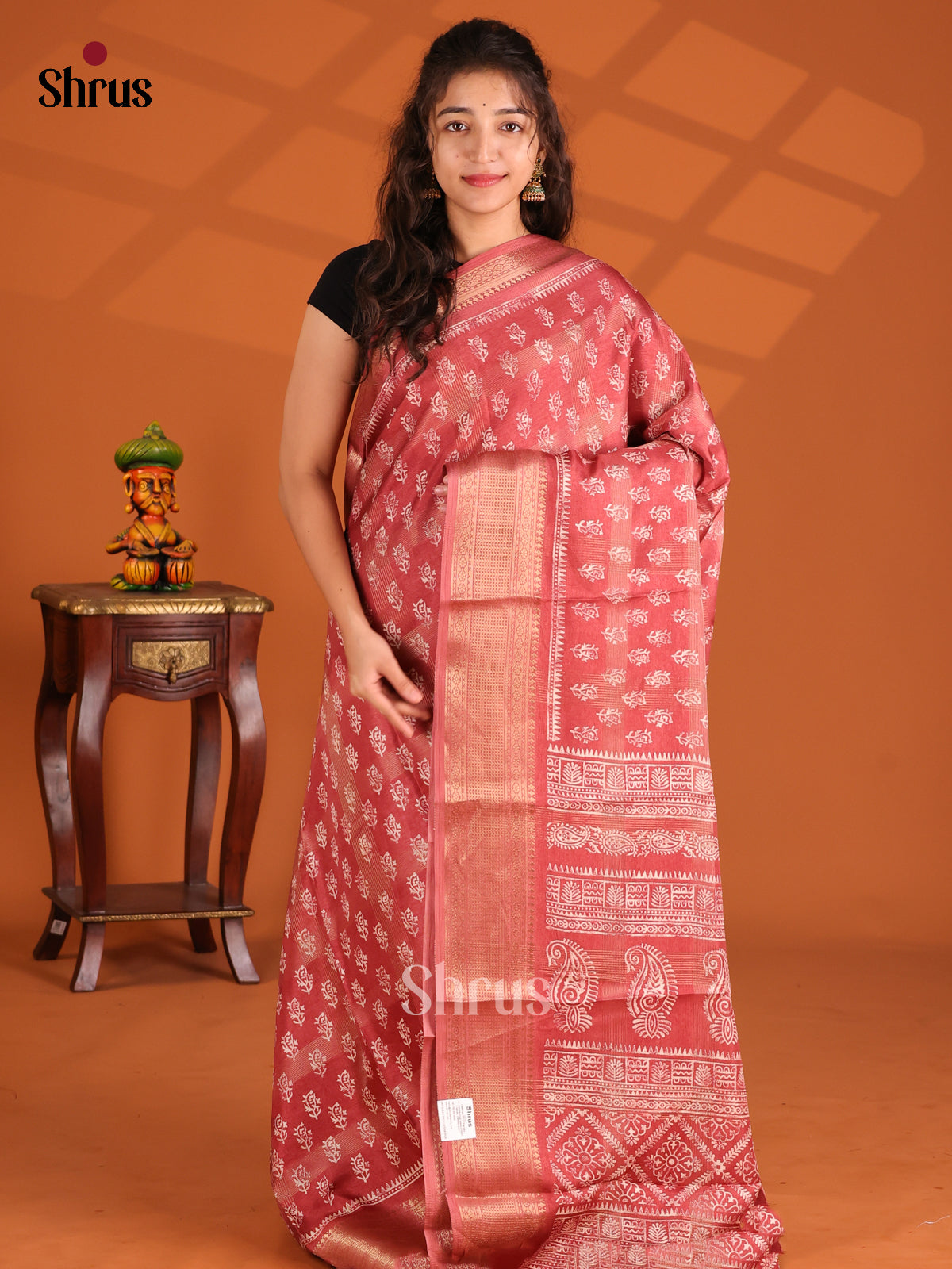 Red - Semi Crepe Saree - Shop on Shrus.com