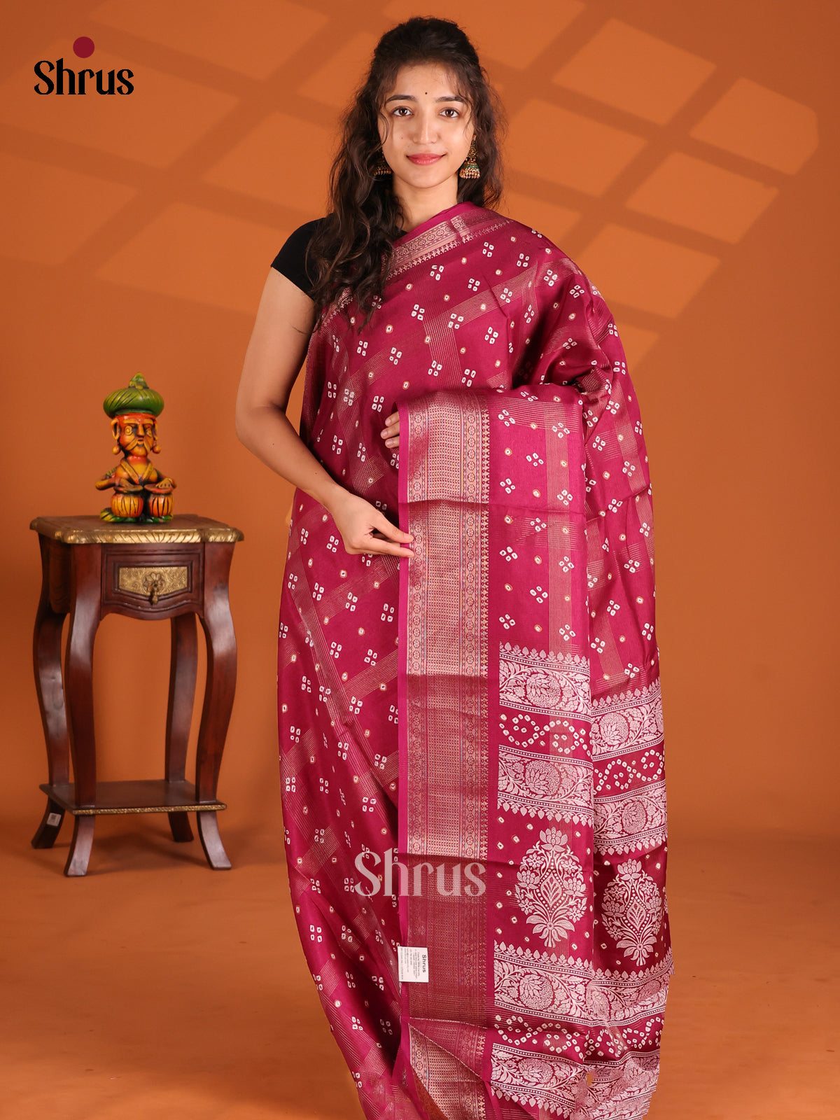 Maroon - Semi Crepe Saree - Shop on Shrus.com
