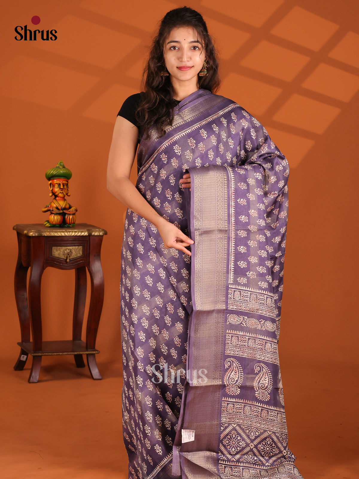 Purple- Semi Crepe Saree - Shop on Shrus.com
